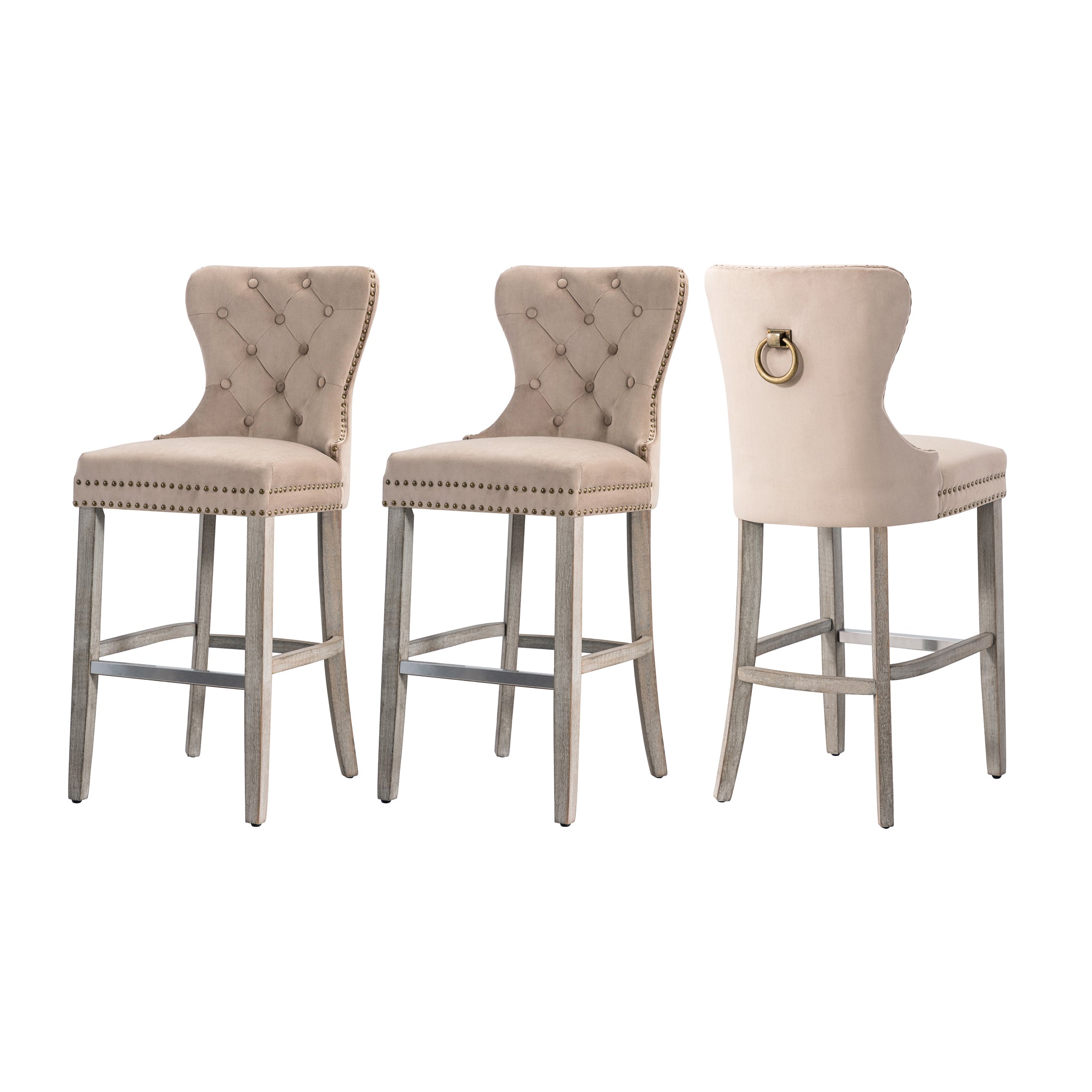 Hank 29" Tufted Velvet Bar Stool Antique Gray (Set of 3)