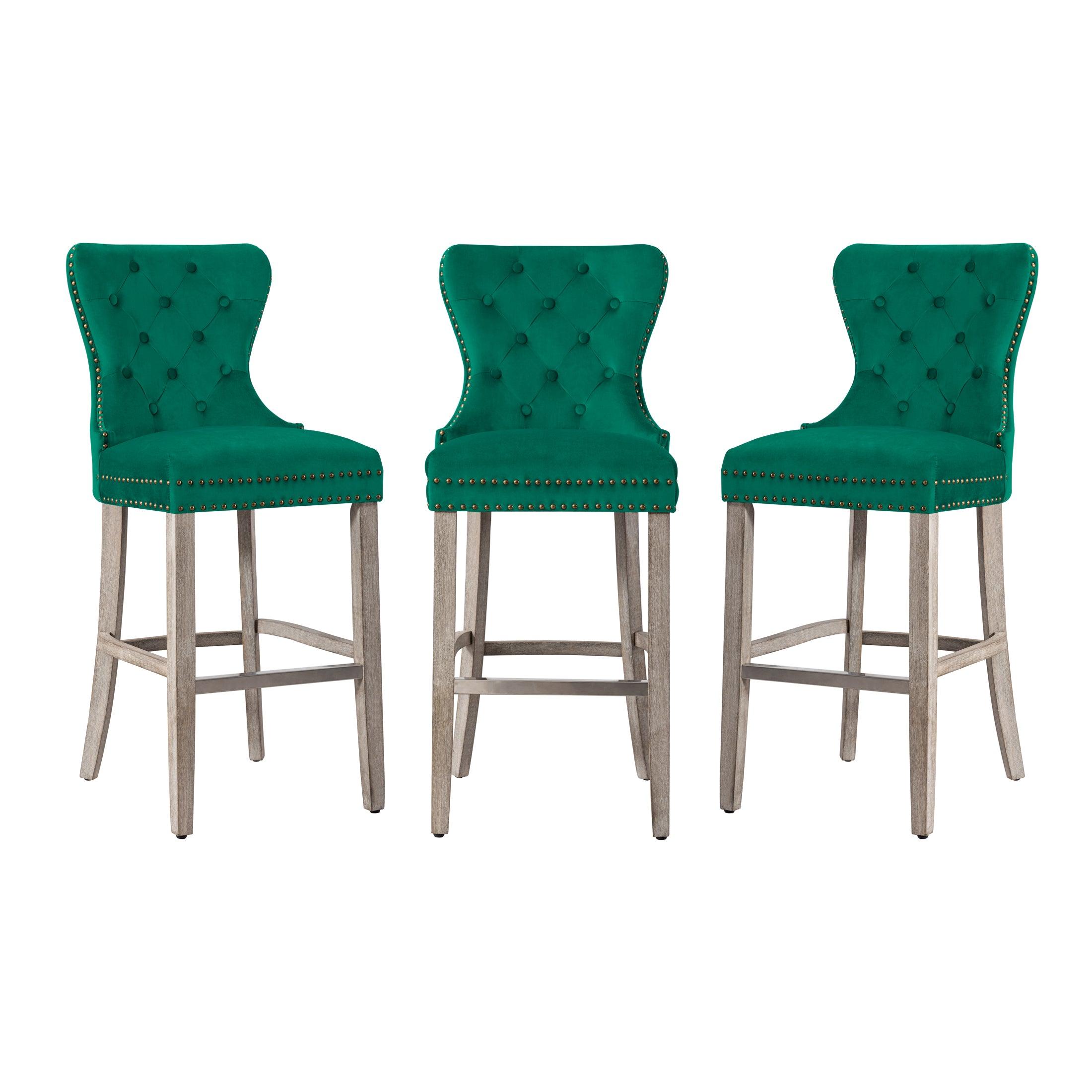 Hank 29" Tufted Velvet Bar Stool Antique Gray (Set of 3) - Costaelm