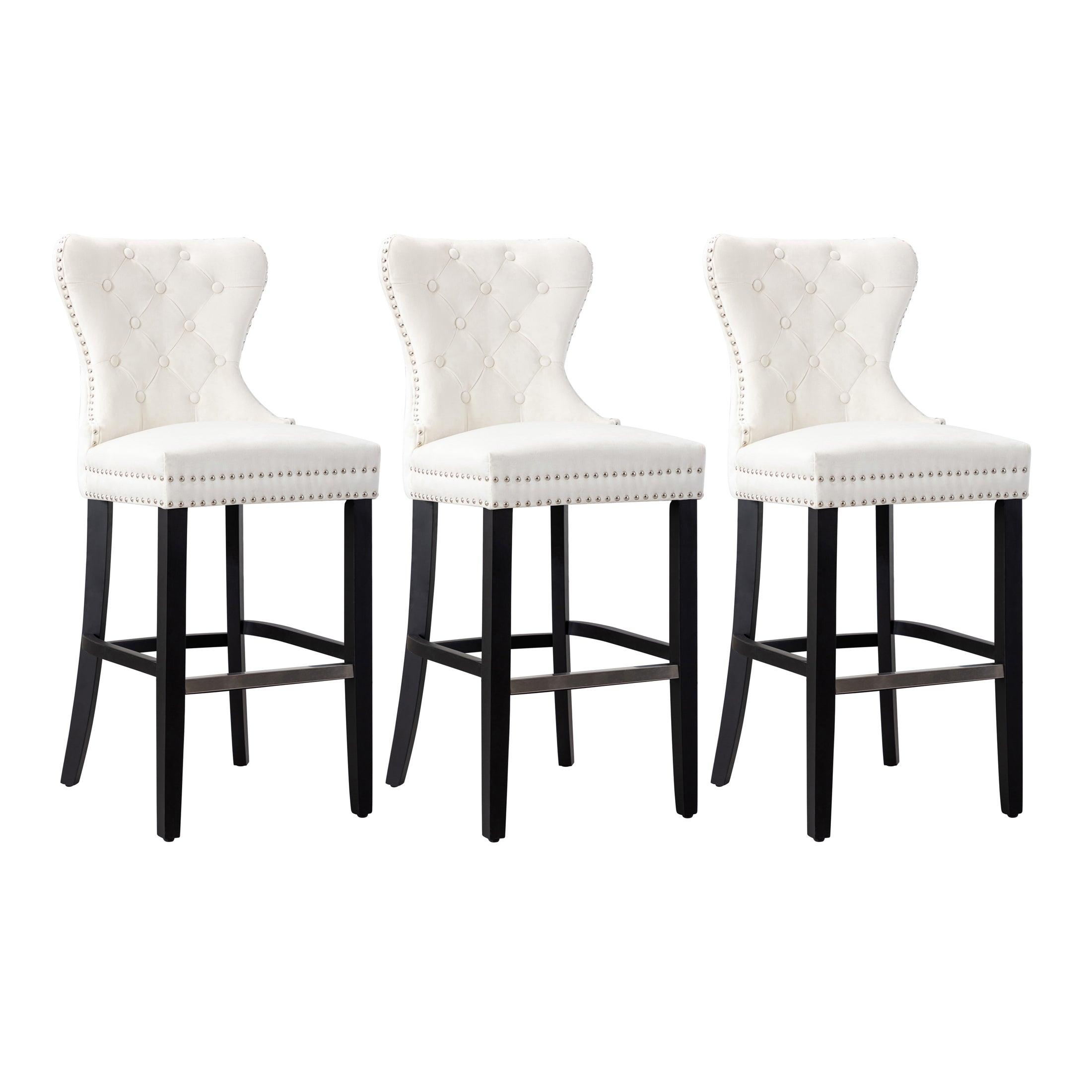 Hank 29" Tufted Velvet Bar Stool Black (Set of 3) - Costaelm