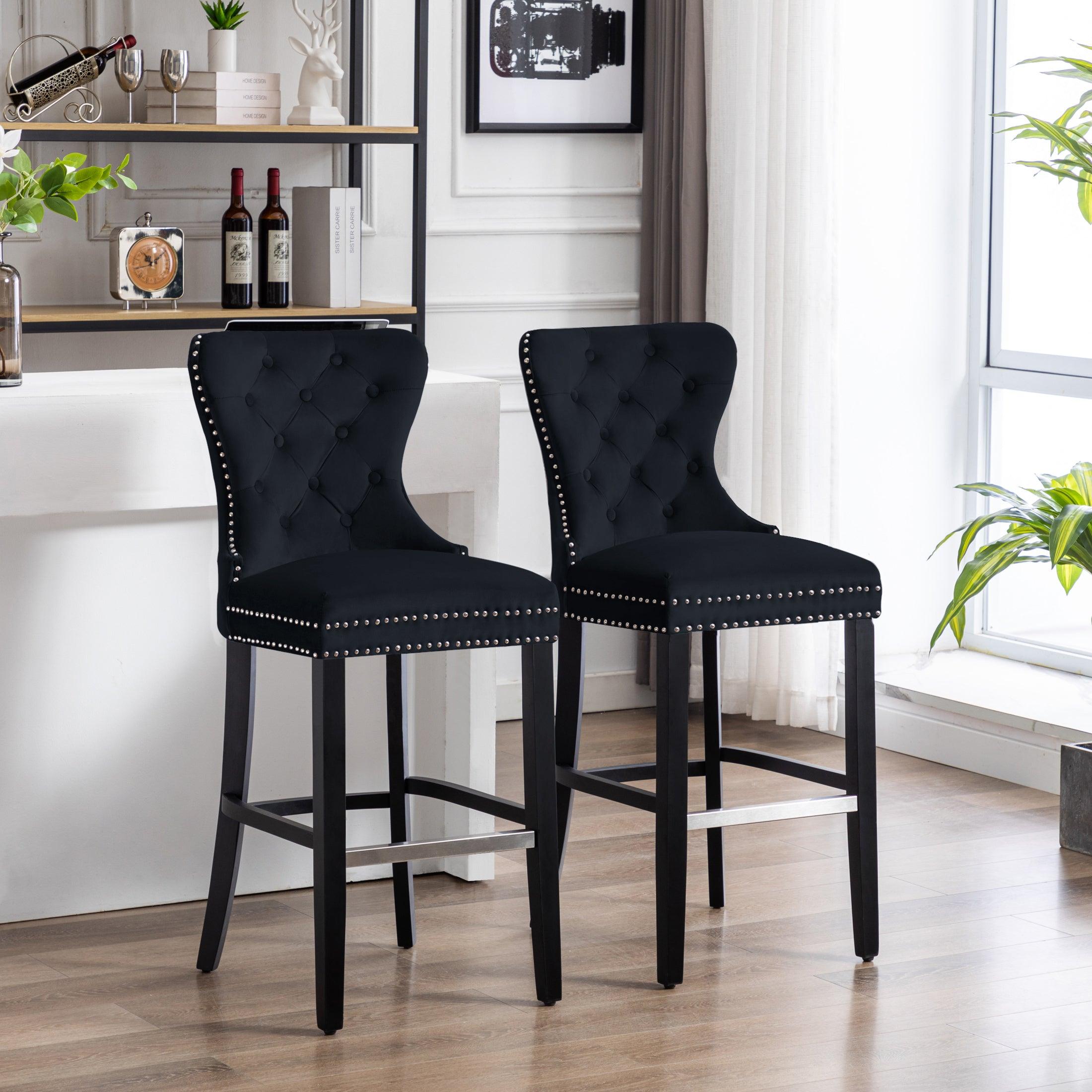 Hank 29" Tufted Velvet Bar Stool (Set of 2) Black - Costaelm