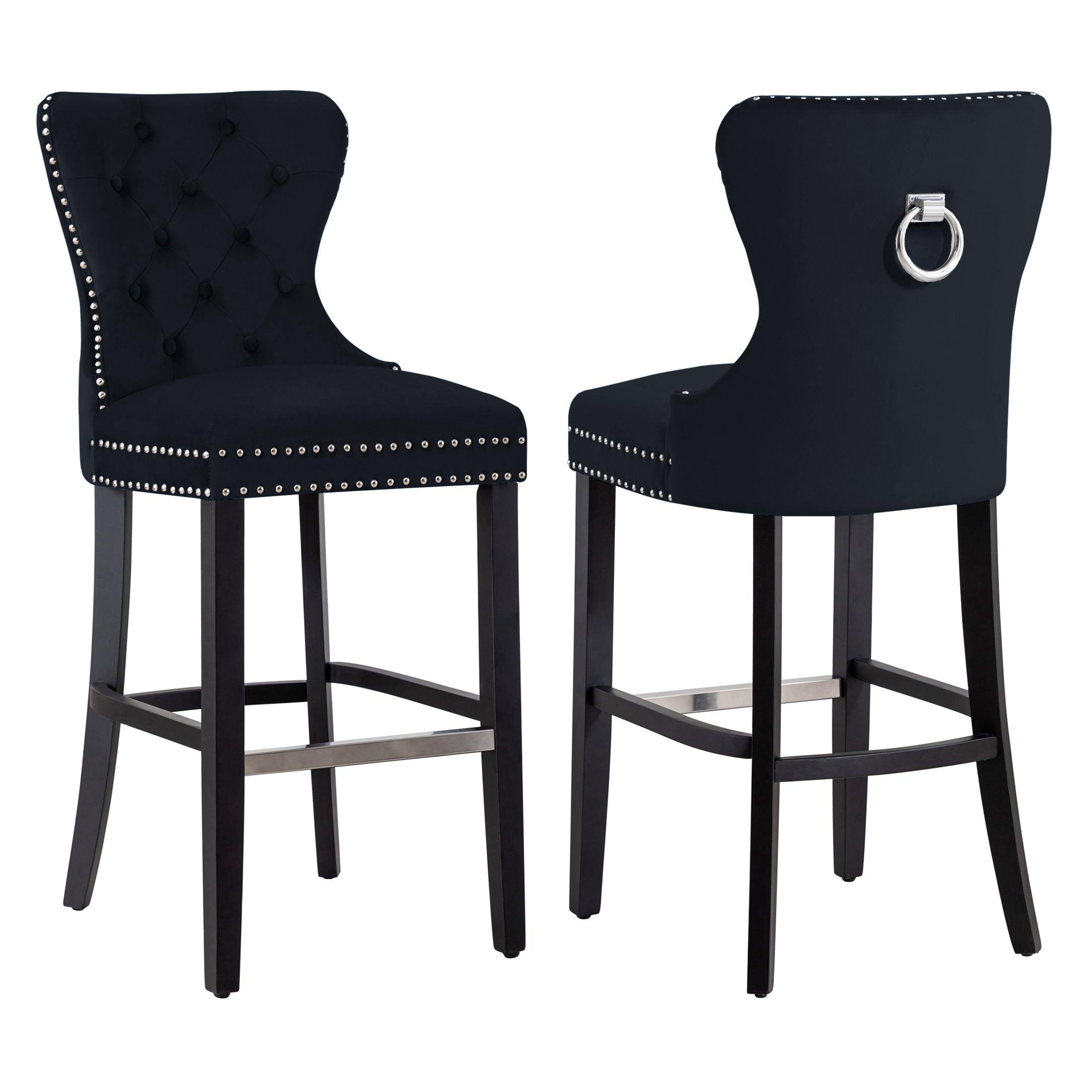 Hank 29" Tufted Velvet Bar Stool (Set of 2) Black - Costaelm