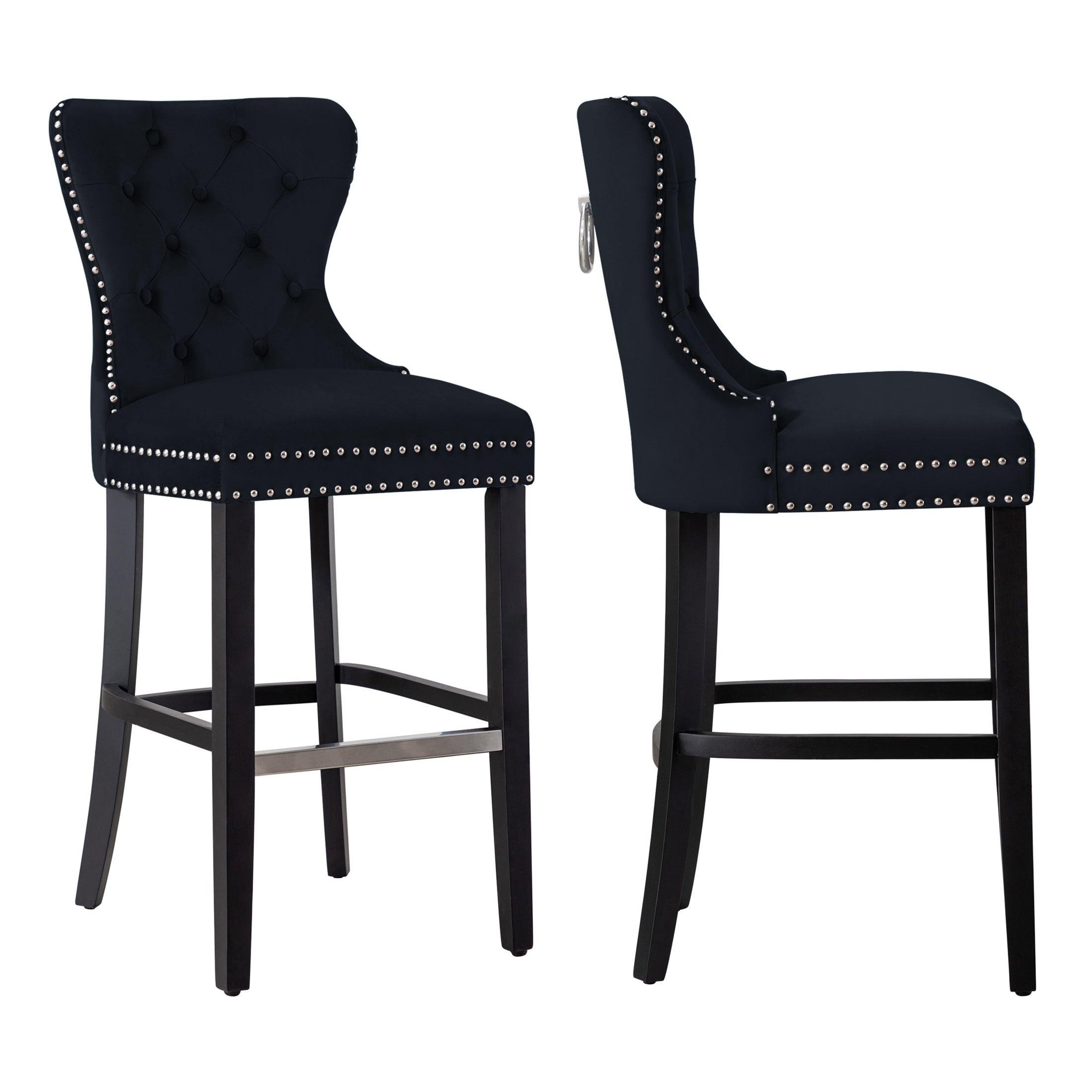 Hank 29" Tufted Velvet Bar Stool (Set of 2) Black - Costaelm