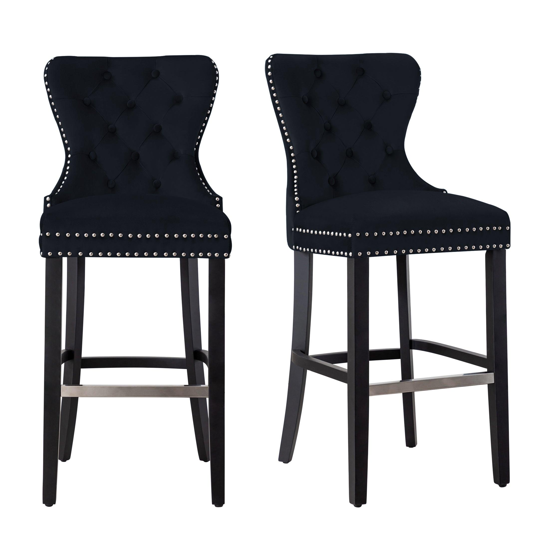 Hank 29" Tufted Velvet Bar Stool (Set of 2) Black - Costaelm