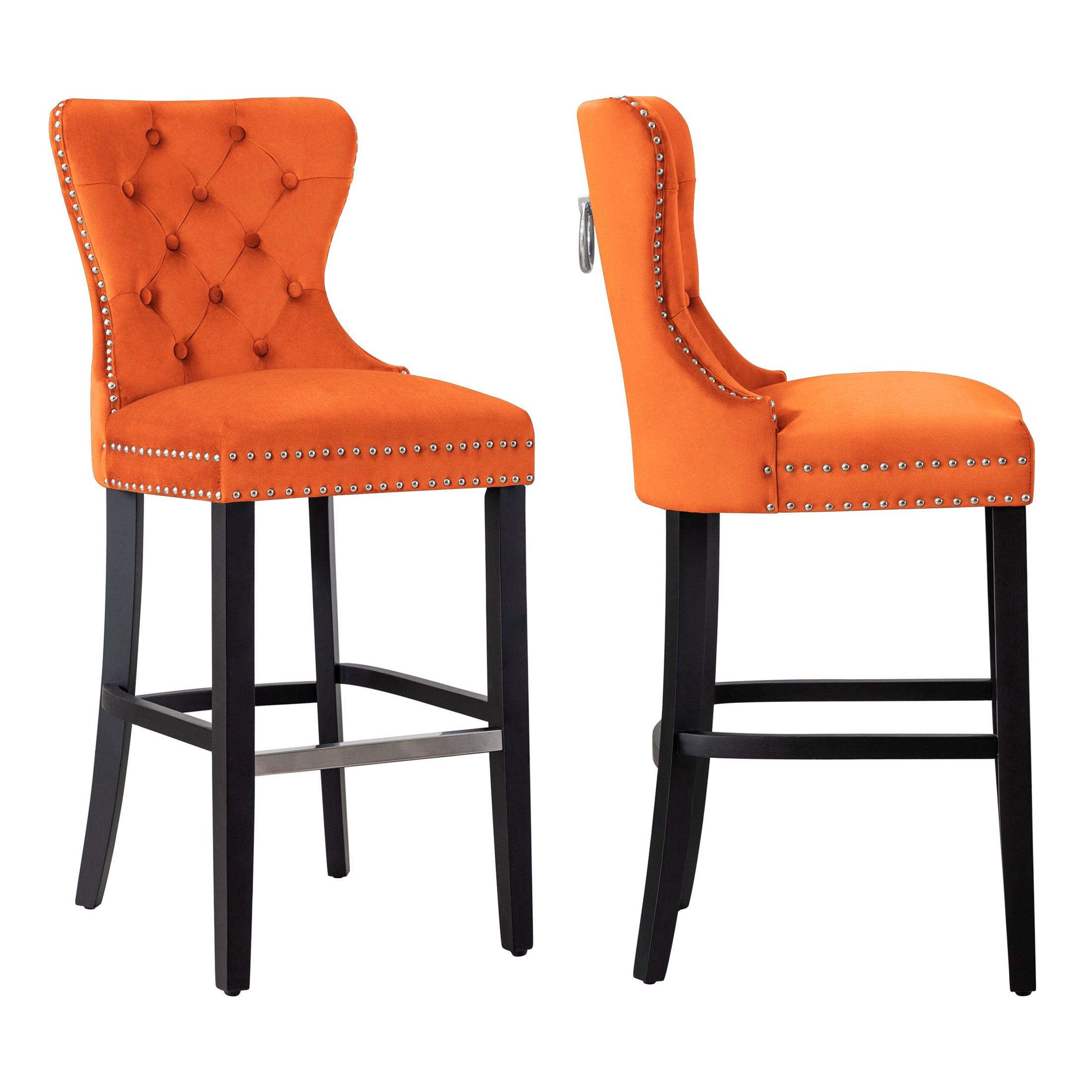 Hank 29" Tufted Velvet Bar Stool (Set of 2) Black - Costaelm