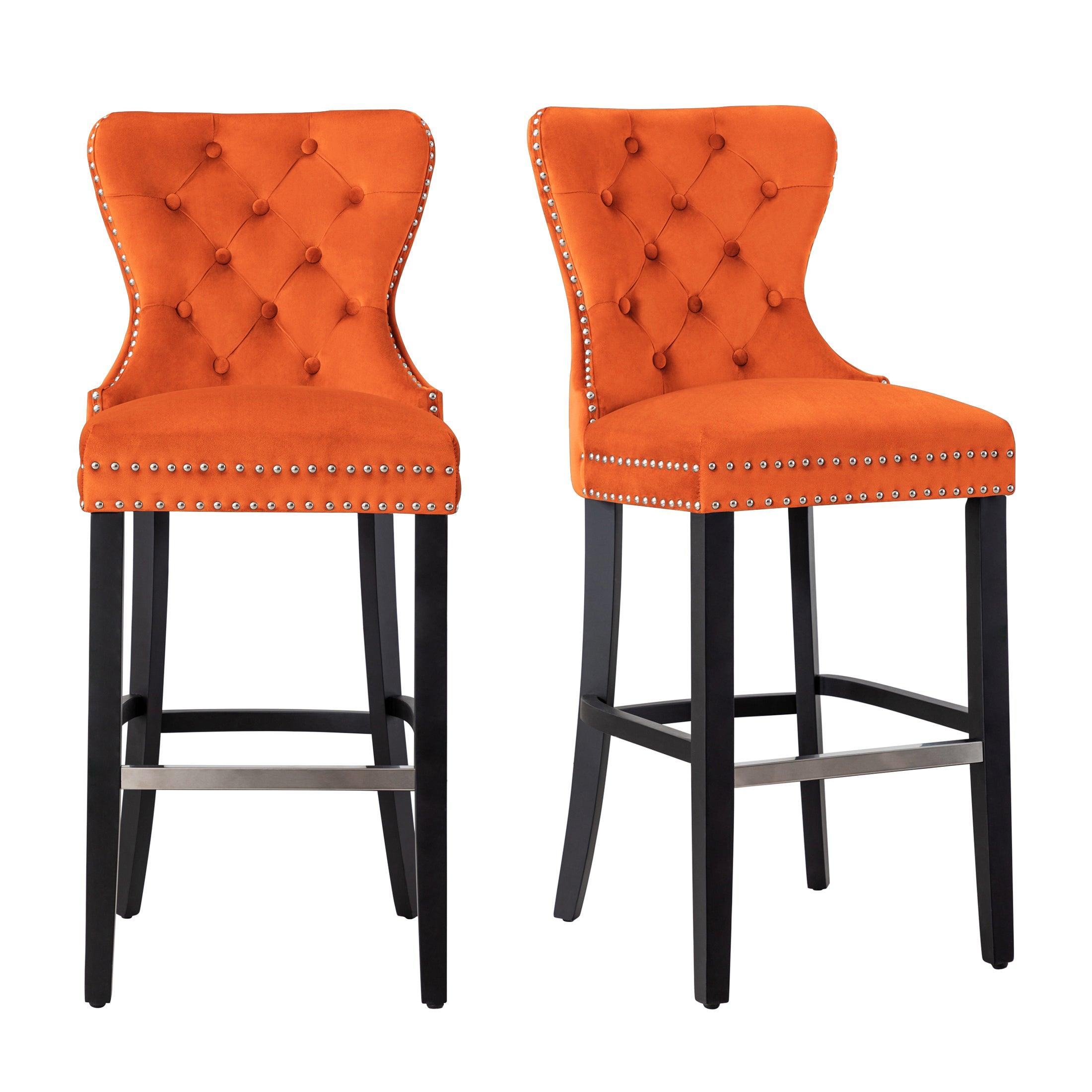 Hank 29" Tufted Velvet Bar Stool (Set of 2) Black - Costaelm