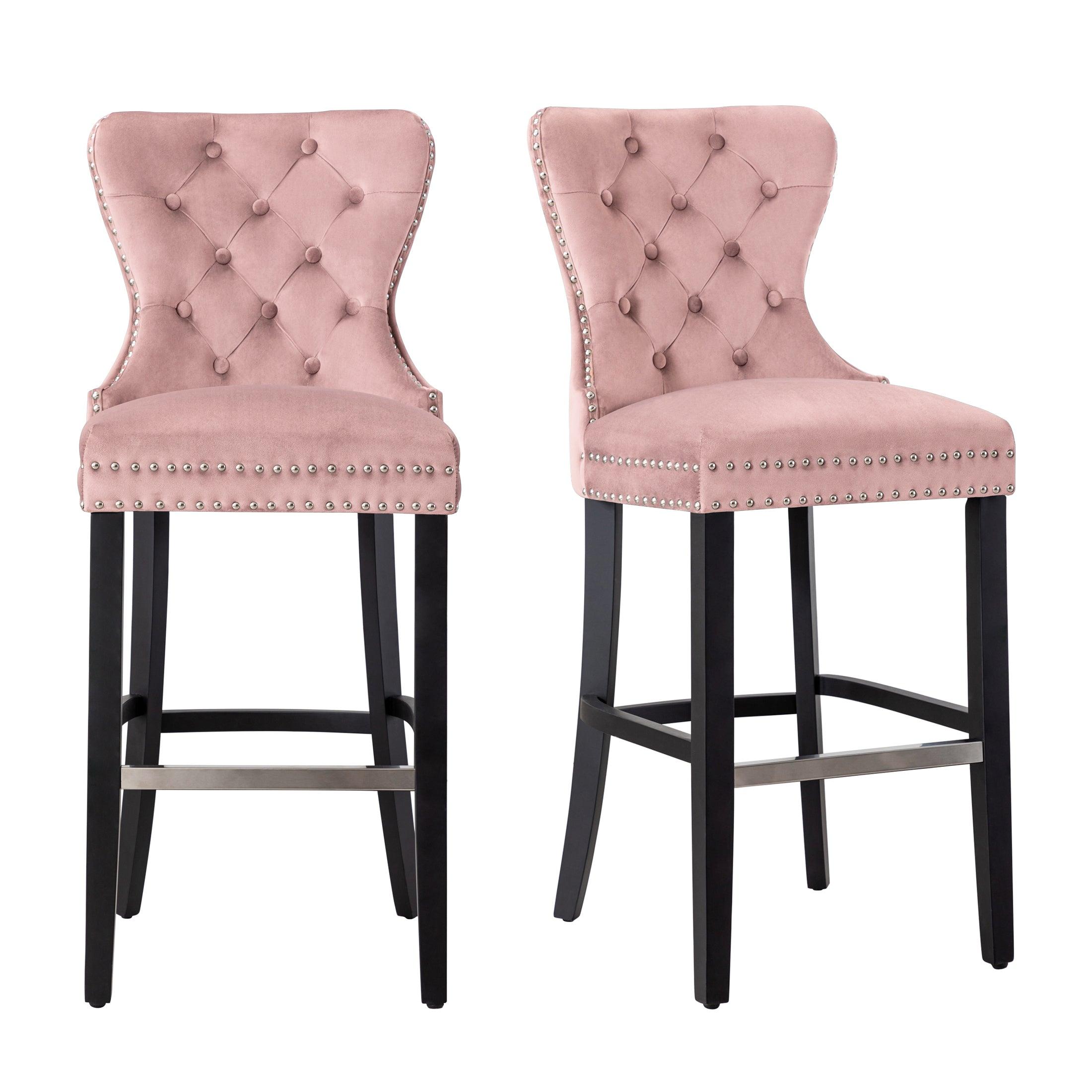 Hank 29" Tufted Velvet Bar Stool (Set of 2) Black - Costaelm