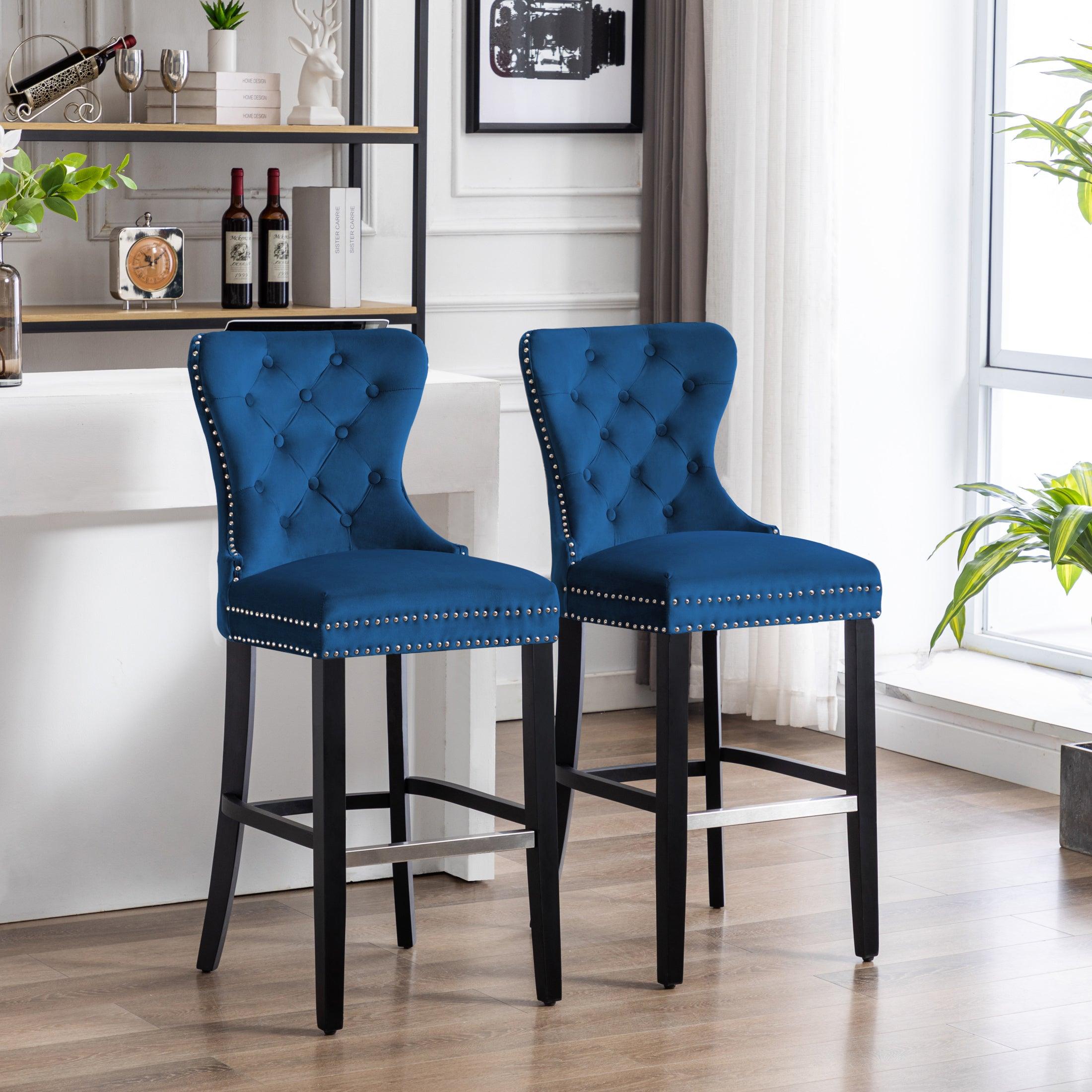 Hank 29" Tufted Velvet Bar Stool (Set of 2) Black - Costaelm