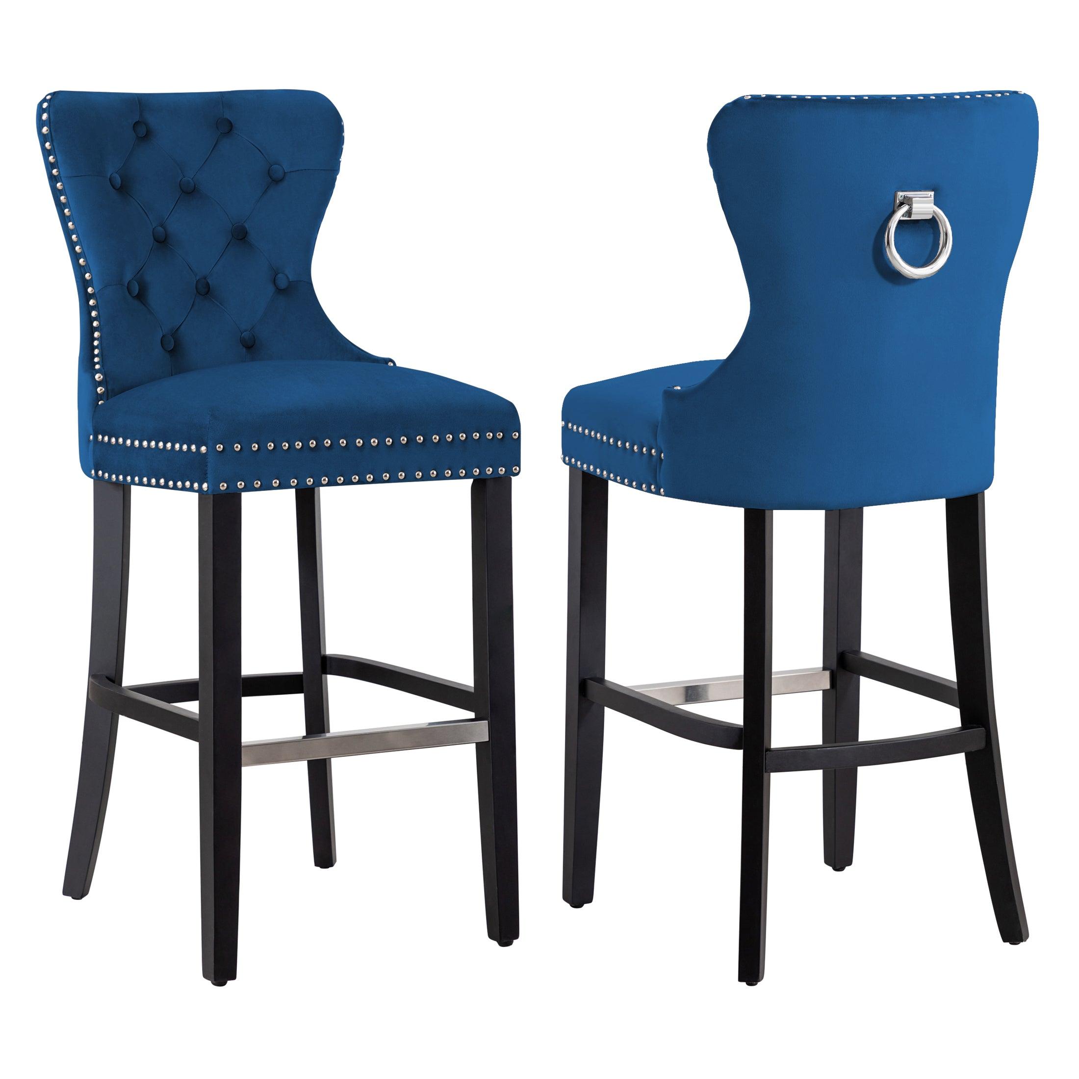 Hank 29" Tufted Velvet Bar Stool (Set of 2) Black - Costaelm