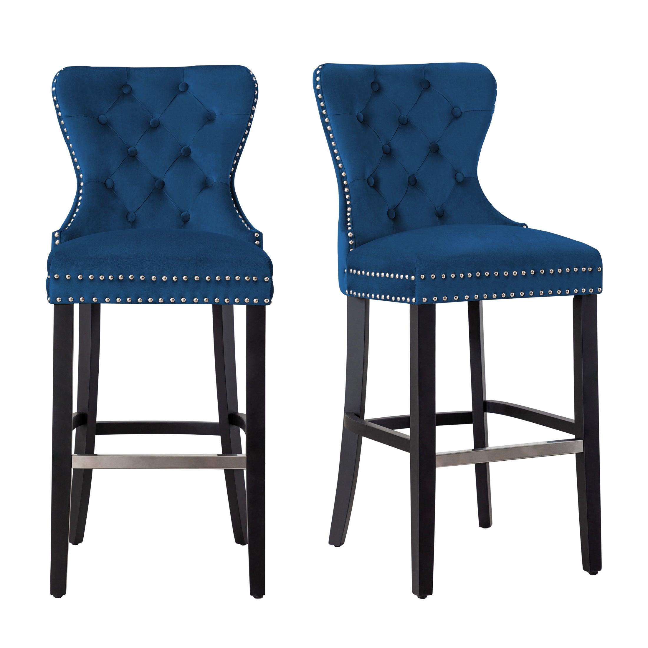 Hank 29" Tufted Velvet Bar Stool (Set of 2) Black - Costaelm