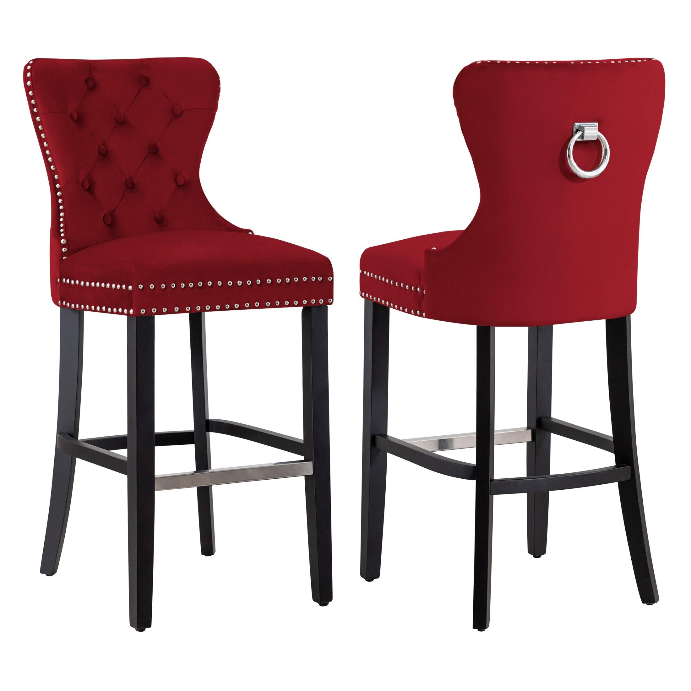 Hank 29" Tufted Velvet Bar Stool (Set of 2) Black - Costaelm