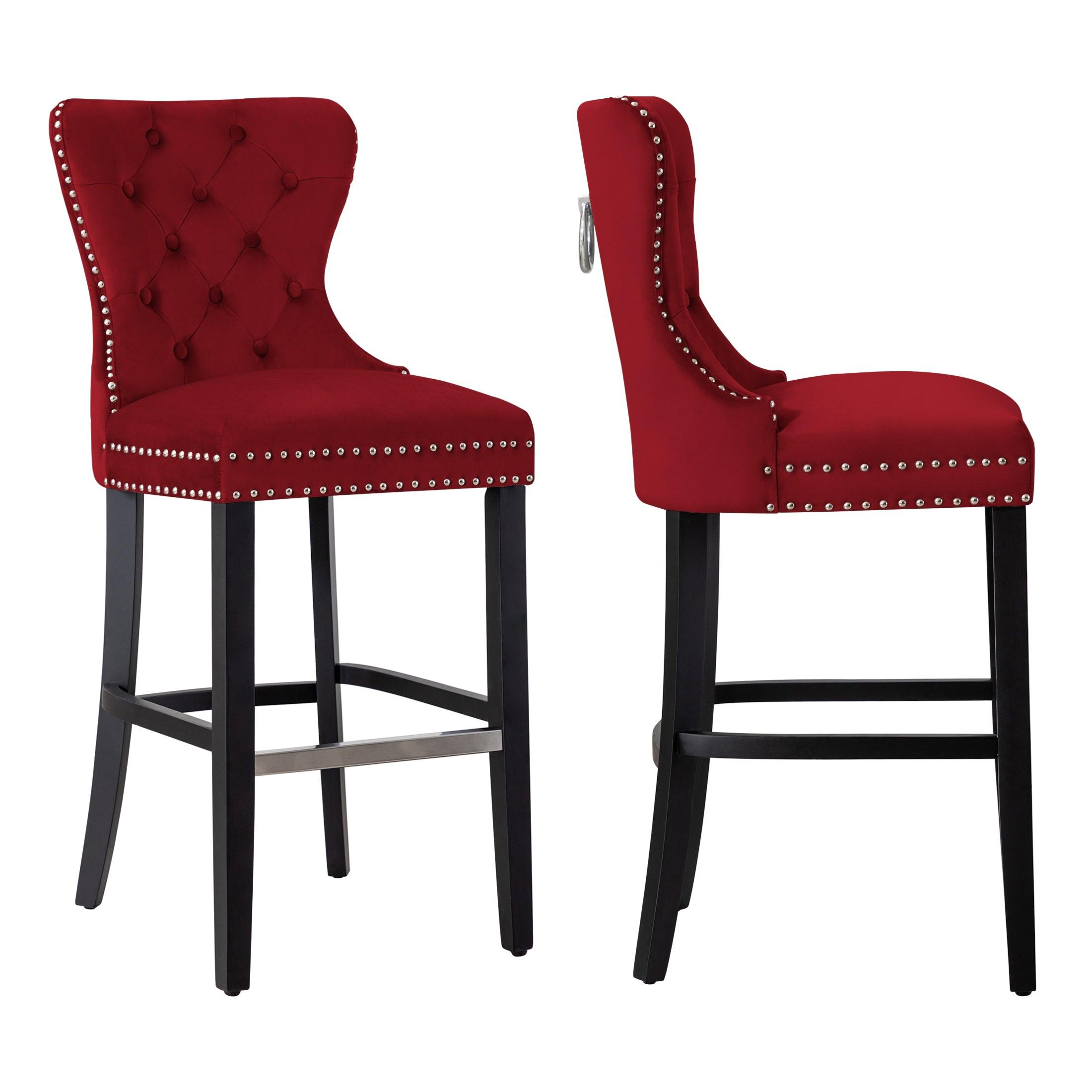 Hank 29" Tufted Velvet Bar Stool (Set of 2) Black - Costaelm