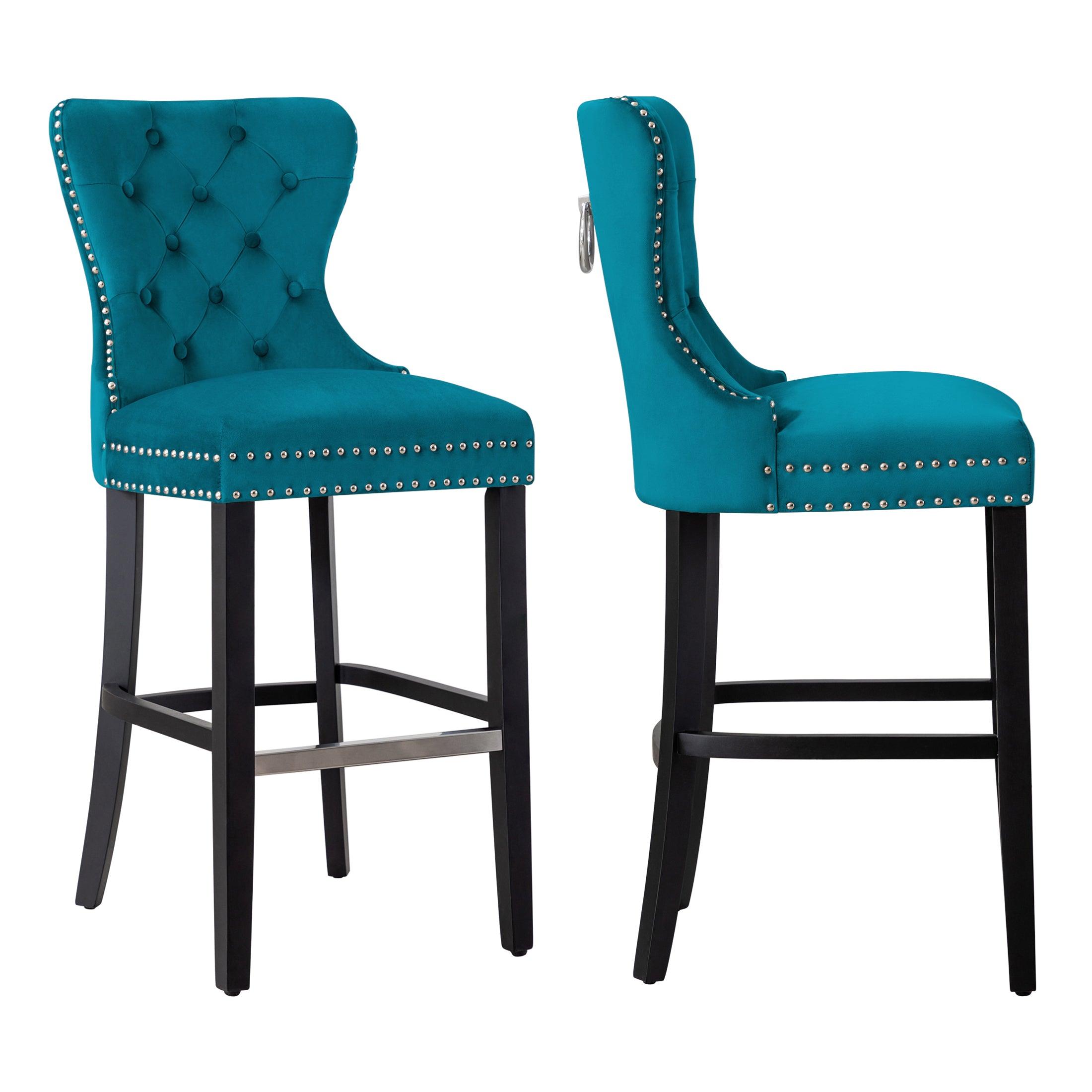 Hank 29" Tufted Velvet Bar Stool (Set of 2) Black - Costaelm