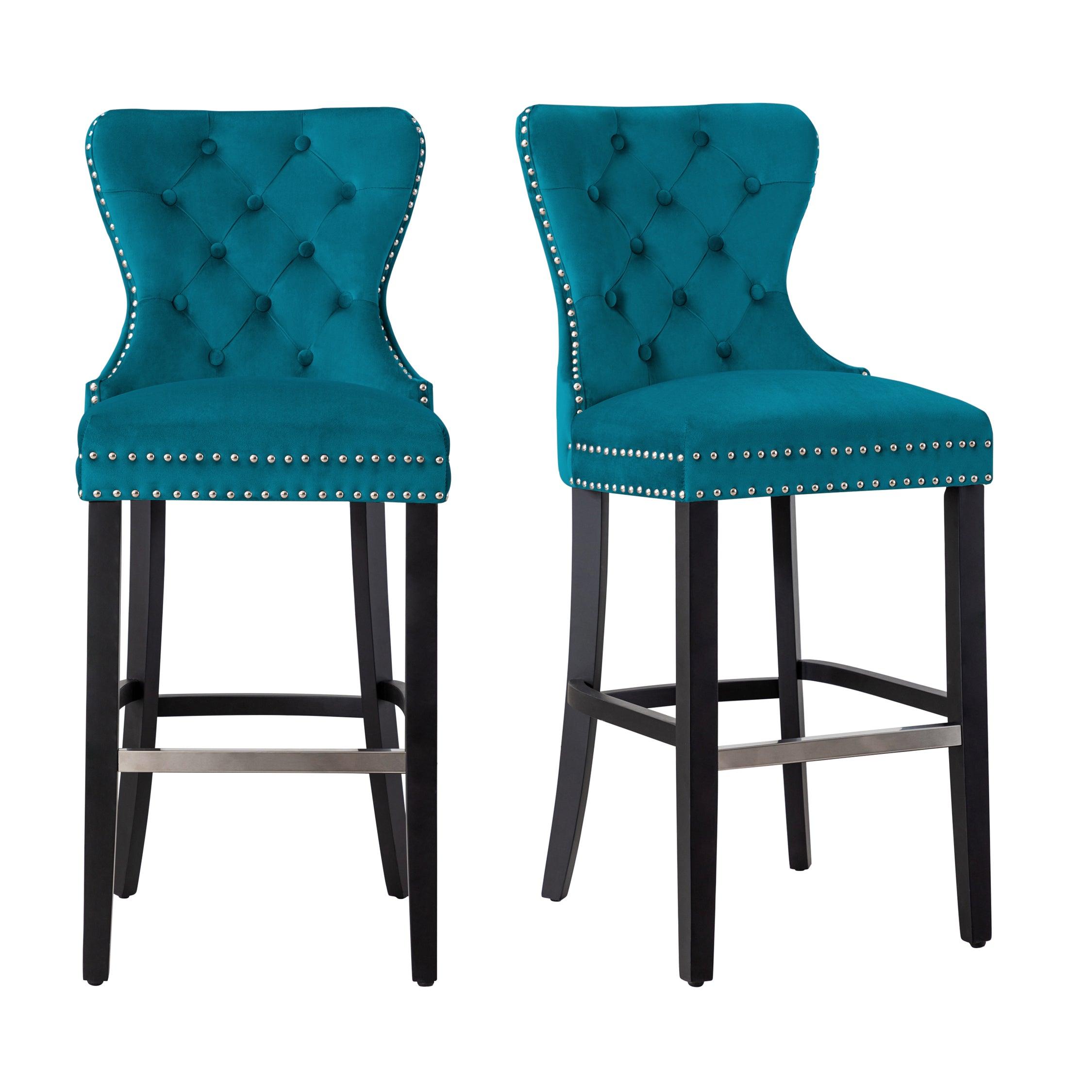 Hank 29" Tufted Velvet Bar Stool (Set of 2) Black - Costaelm