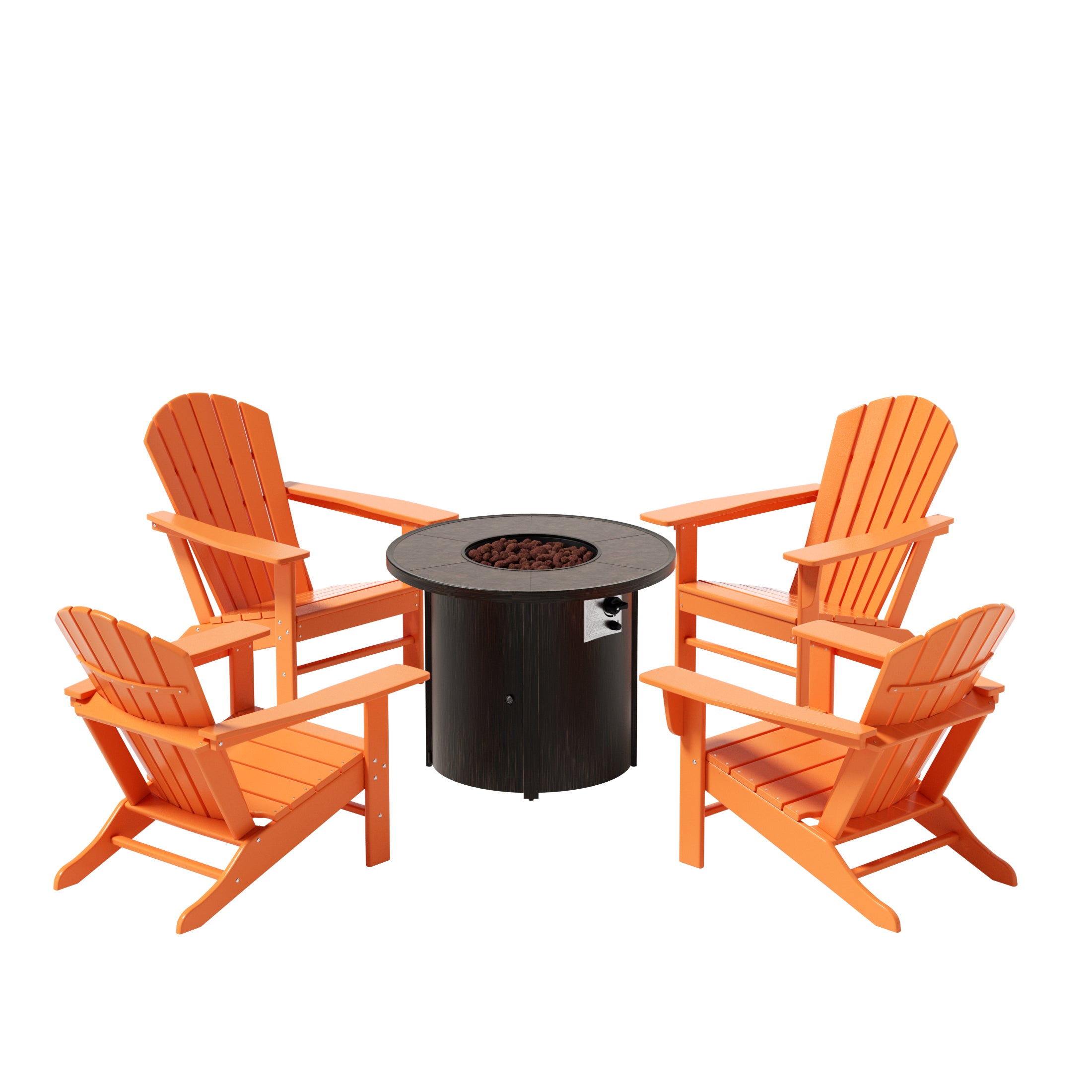 Portside Dylan Outdoor Patio Adirondack Chair with Round Fire Pit Table Sets