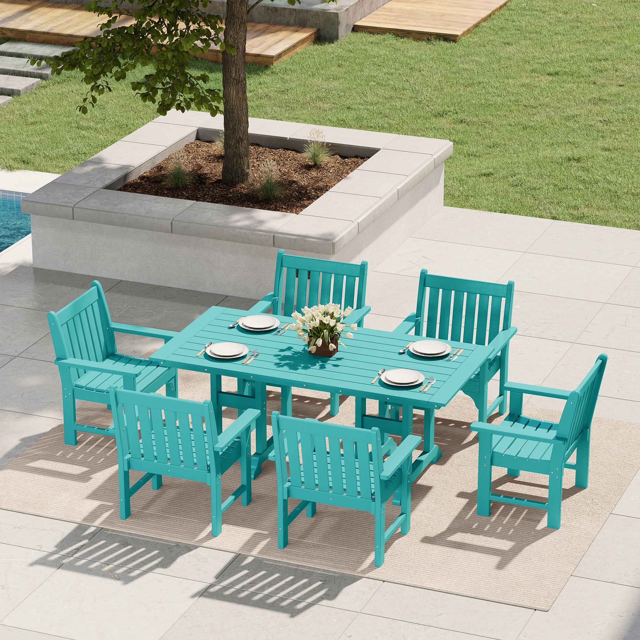 Paradise  7-Piece HDPE Outdoor Dining Patio Table and Chairs Set