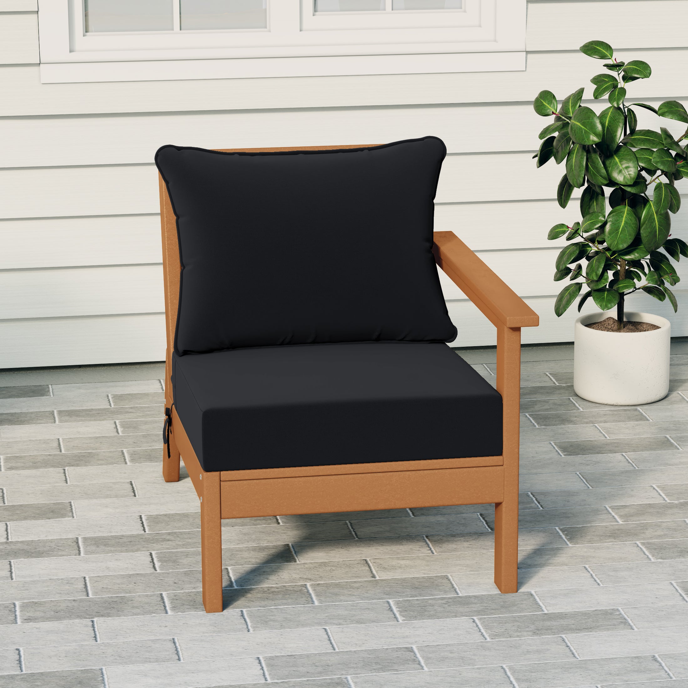 Portsmouth Modern Outdoor HDPE Patio Right Facing Sectional Corner Club Chair with Deep Seat Cushions