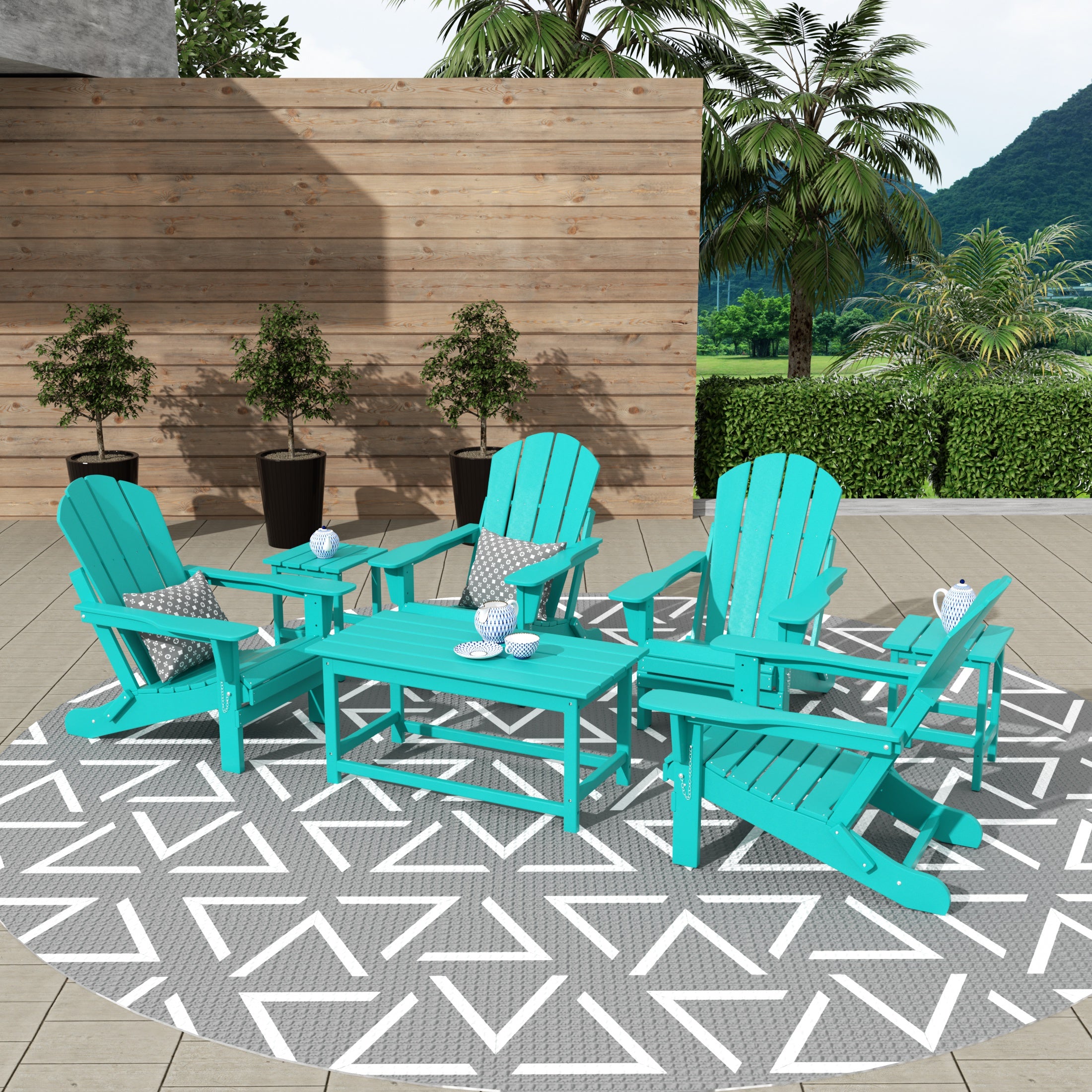 Paradise Westintrends 7-Piece set Outdoor / Patio Adirondack chairs with a Coffee and tWestintrends side tables ( 4 seater )