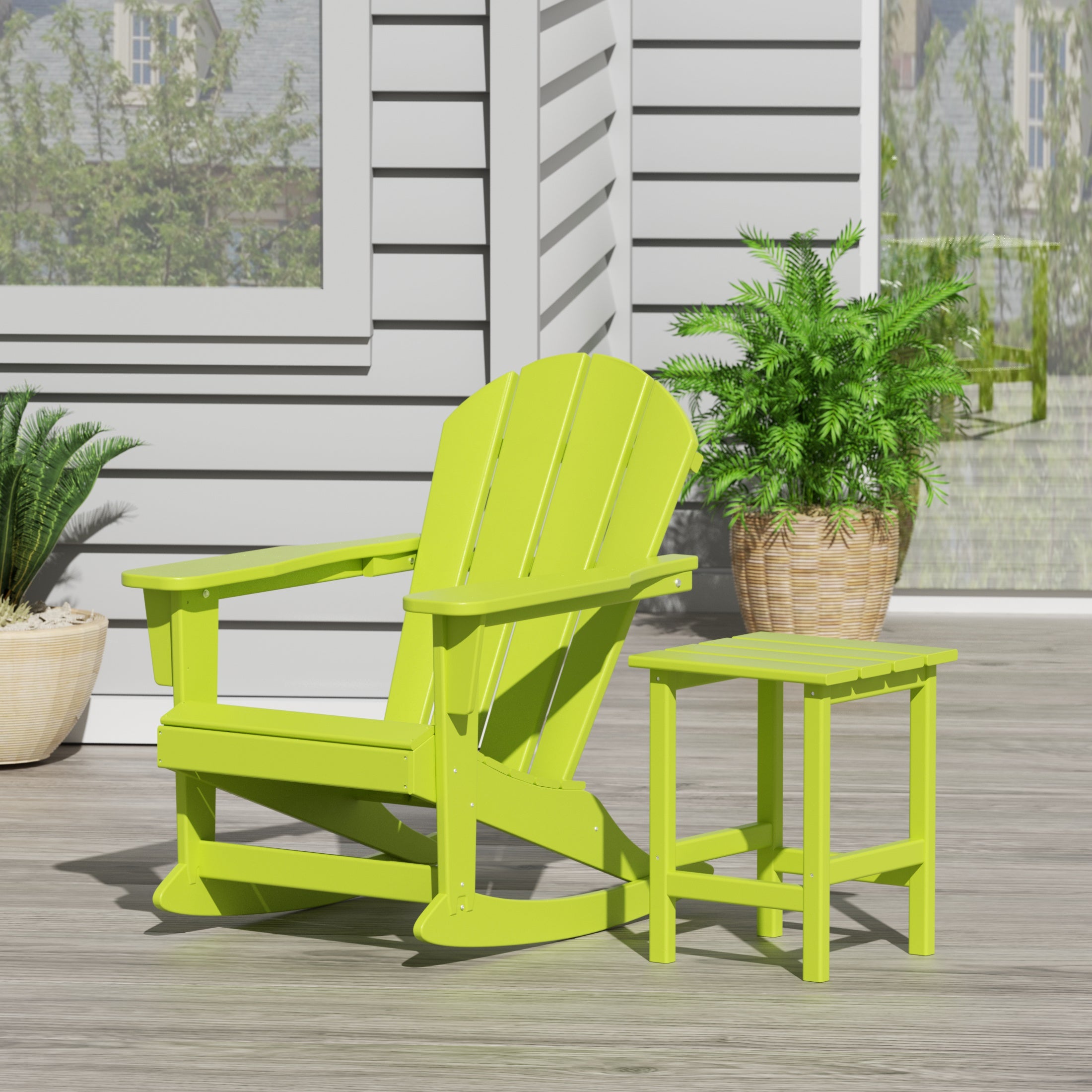 Paradise Malibu Outdoor Patio Rocking Adirondack Chairs with Side Table Set