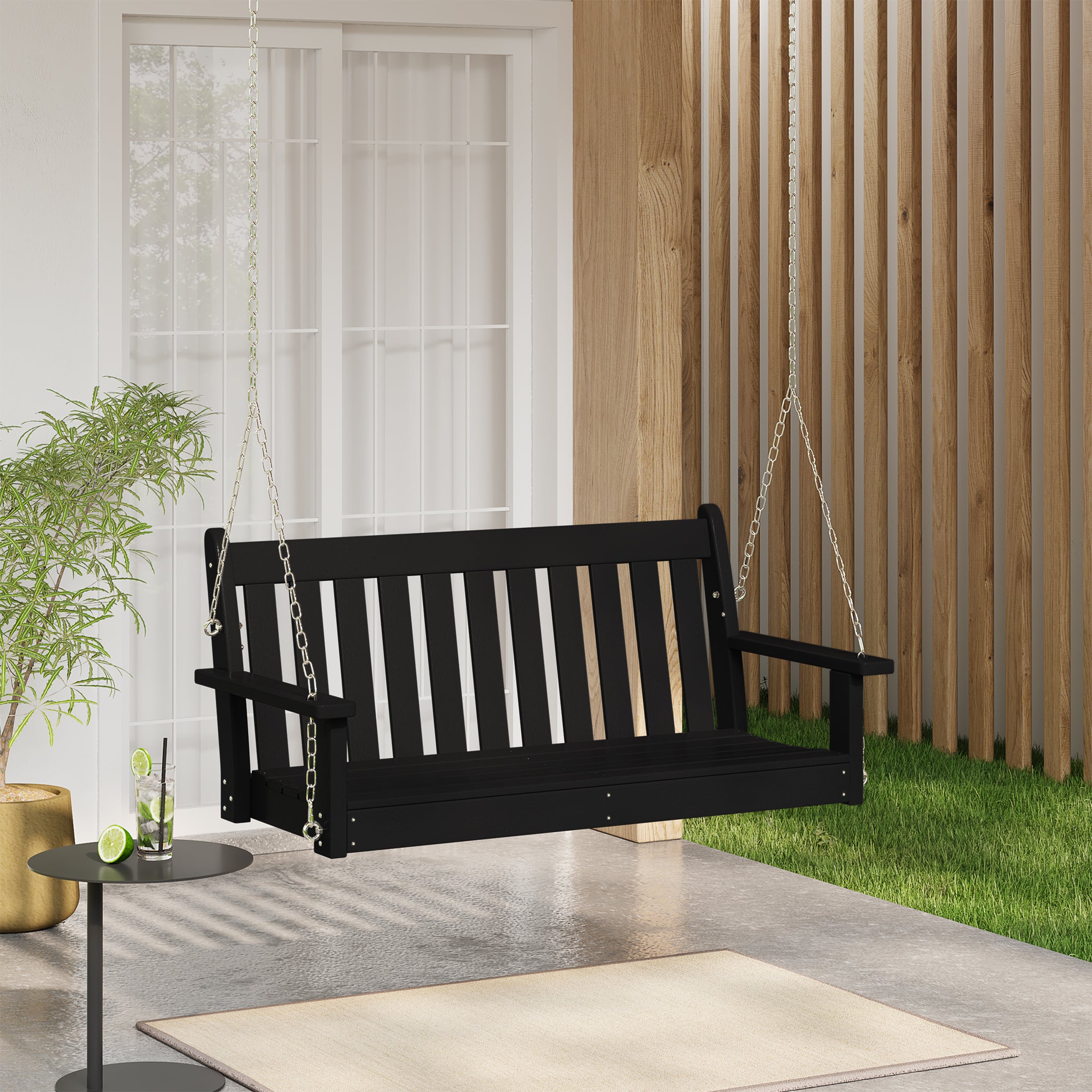 Paradise Outdoor Patio HDPE Hanging Front Porch Swing Bench