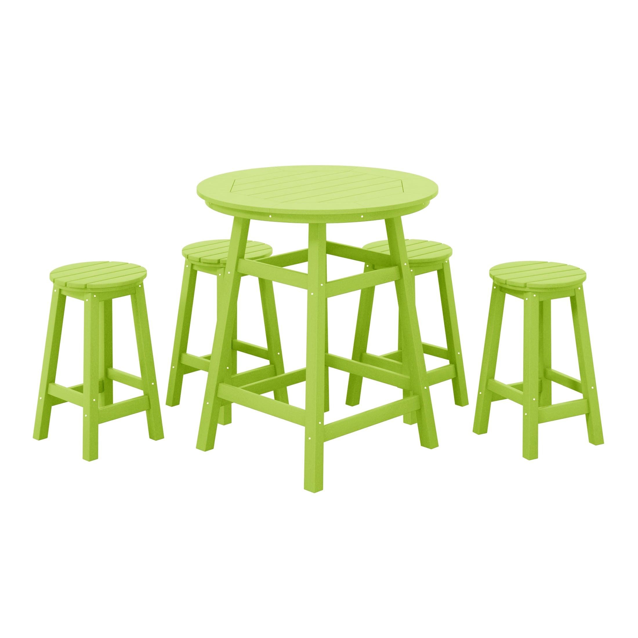 Paradise 5-Piece HDPE Outdoor Patio Bar Dining Set With Counter Height Bar Stools - Costaelm