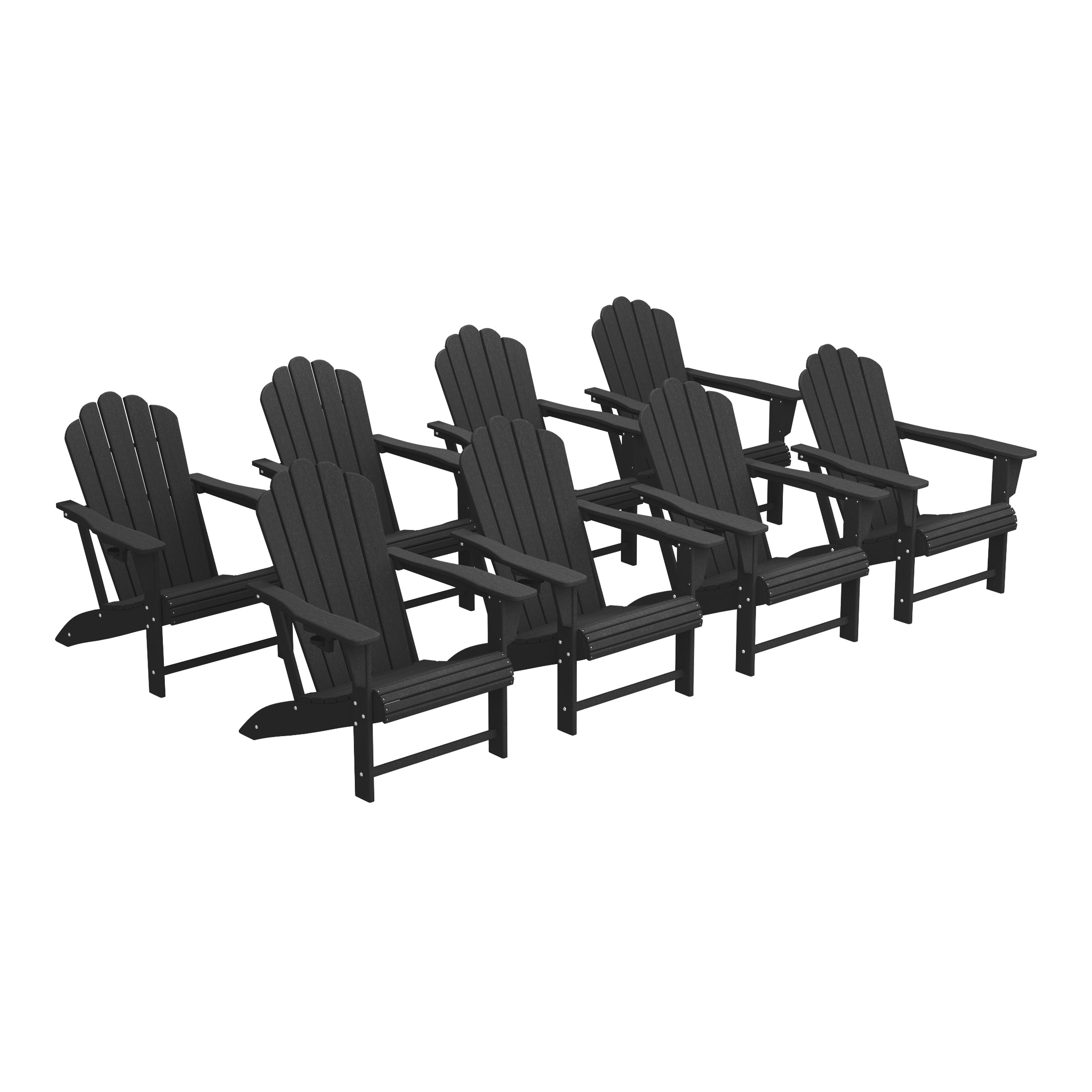 Lakeview Outdoor Patio HDPE Adirondack Chairs With Cup Holders (Set of 8)