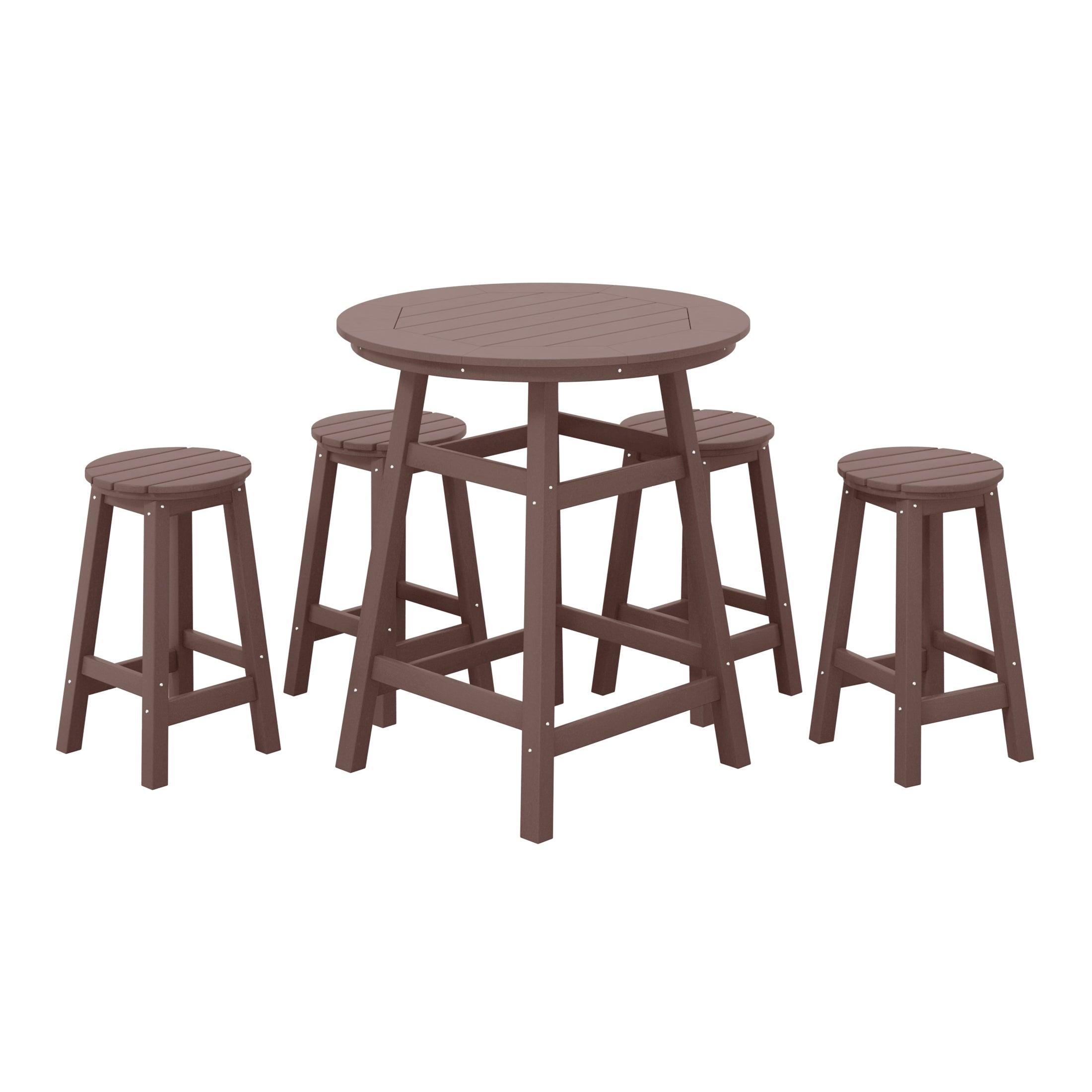 Paradise 5-Piece HDPE Outdoor Patio Bar Dining Set With Counter Height Bar Stools - Costaelm