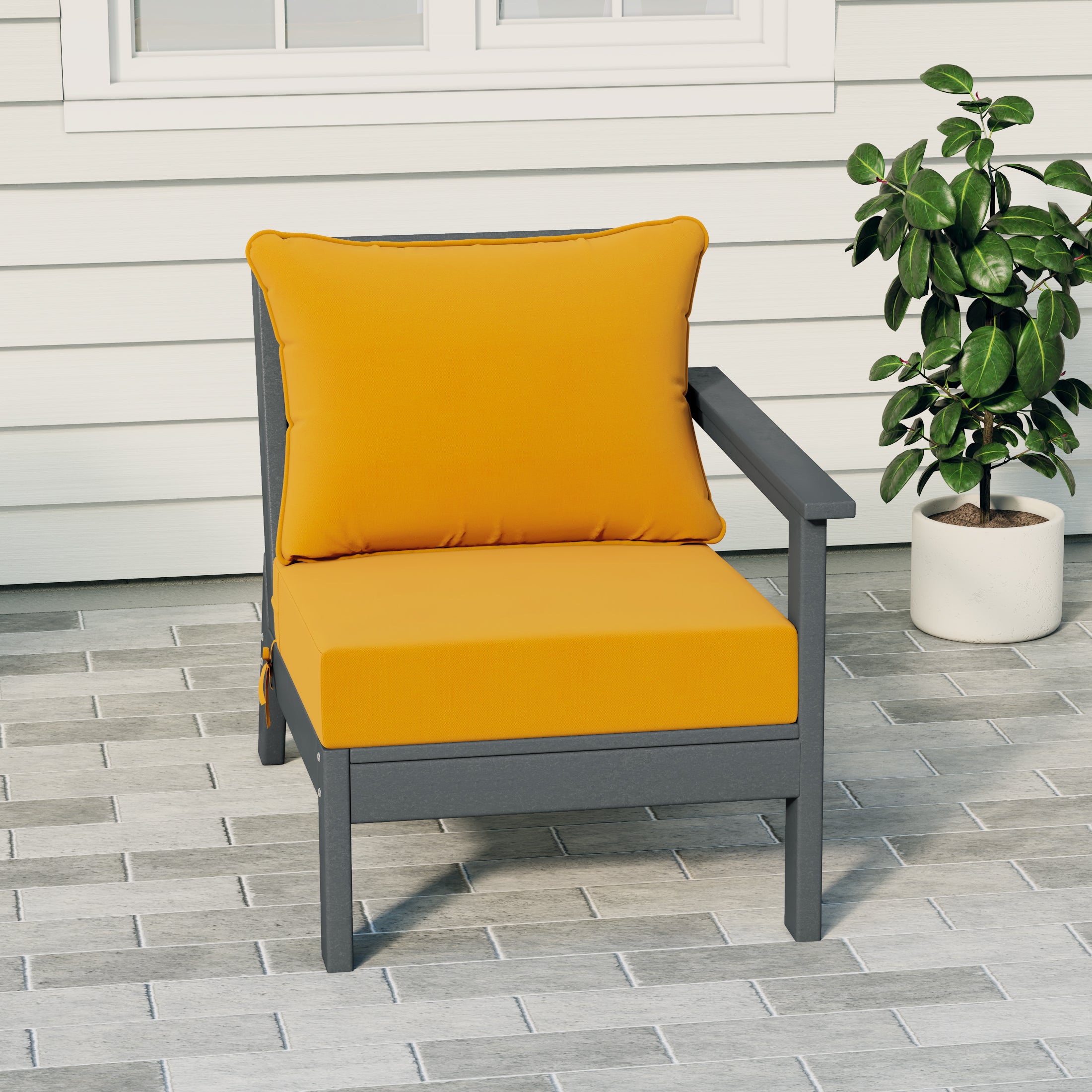 Portsmouth Modern Outdoor HDPE Patio Right Facing Sectional Corner Club Chair with Deep Seat Cushions