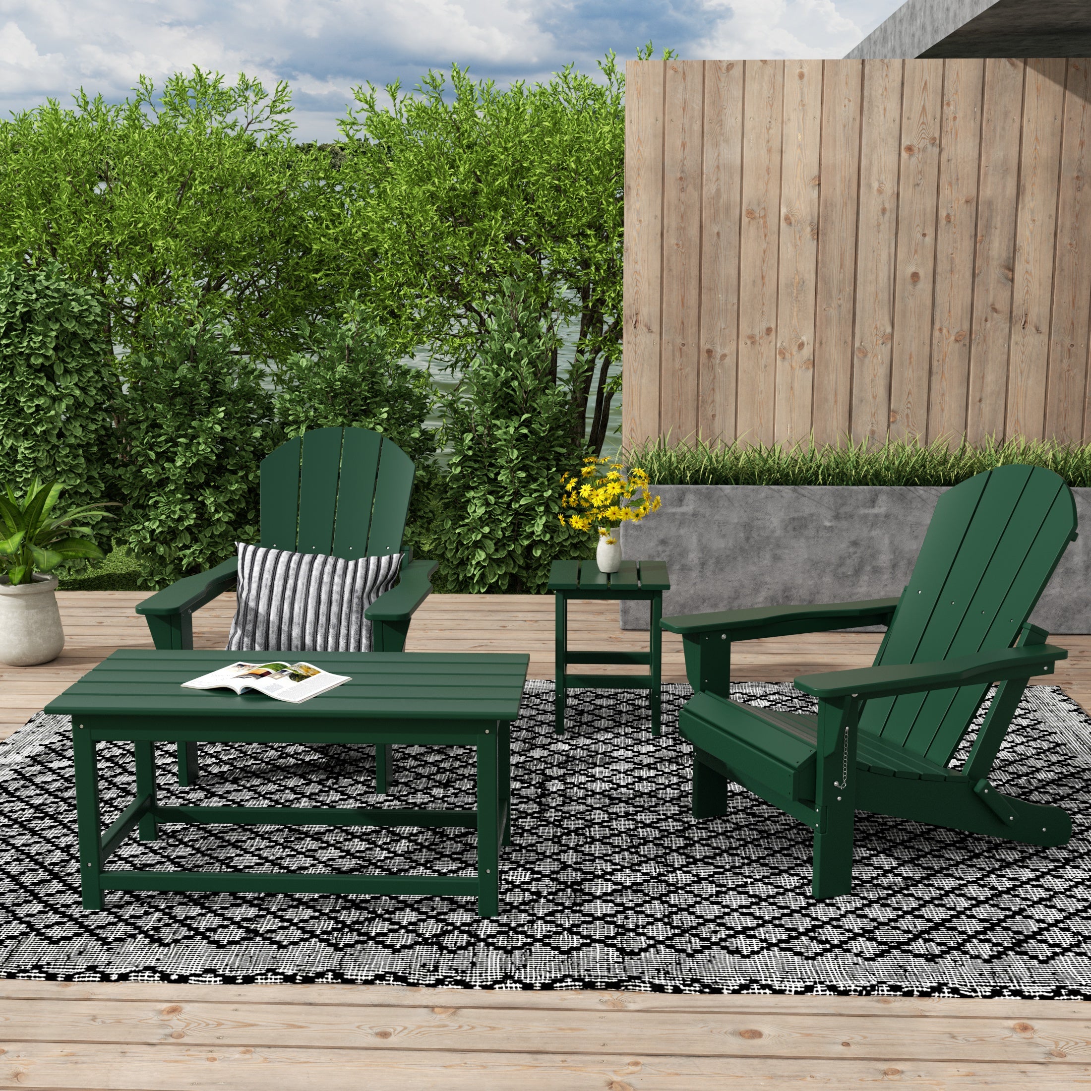 Paradise Westintrends 4-Piece set Outdoor / Patio Poly Adirondack chairs with a Coffee and a side table ( 2 seater )