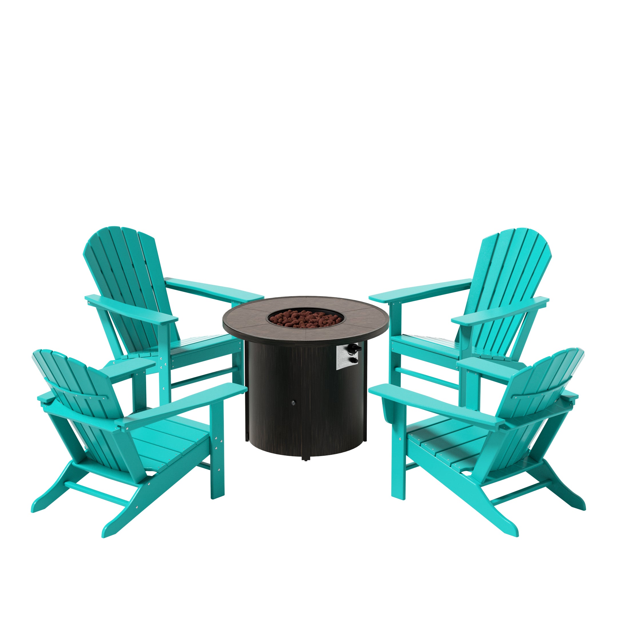 Portside Dylan Outdoor Patio Adirondack Chair with Round Fire Pit Table Sets