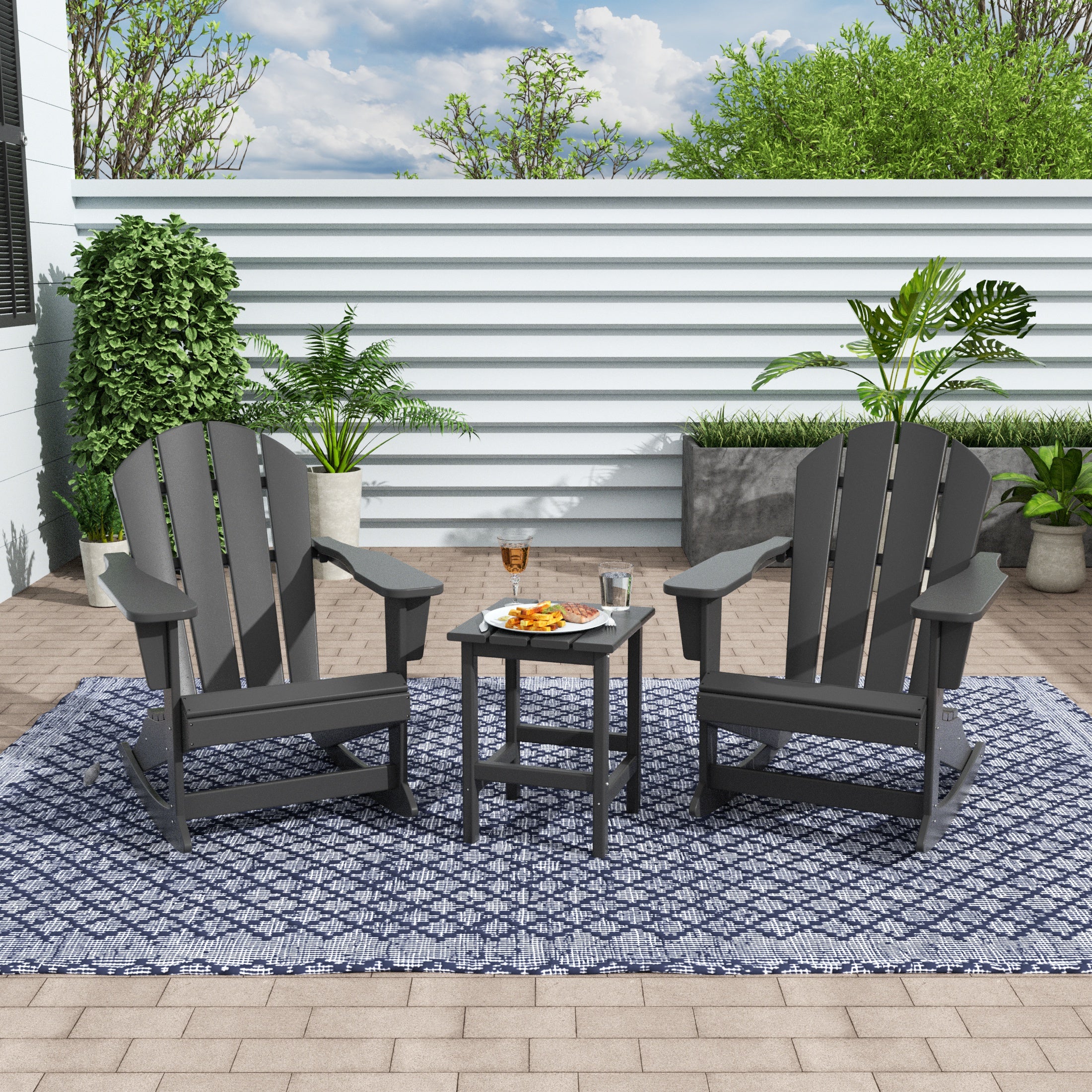 Paradise Westintrends 3-Piece set Outdoor / Patio Poly Adirondack rocking chairs with a side table ( 2 seater )