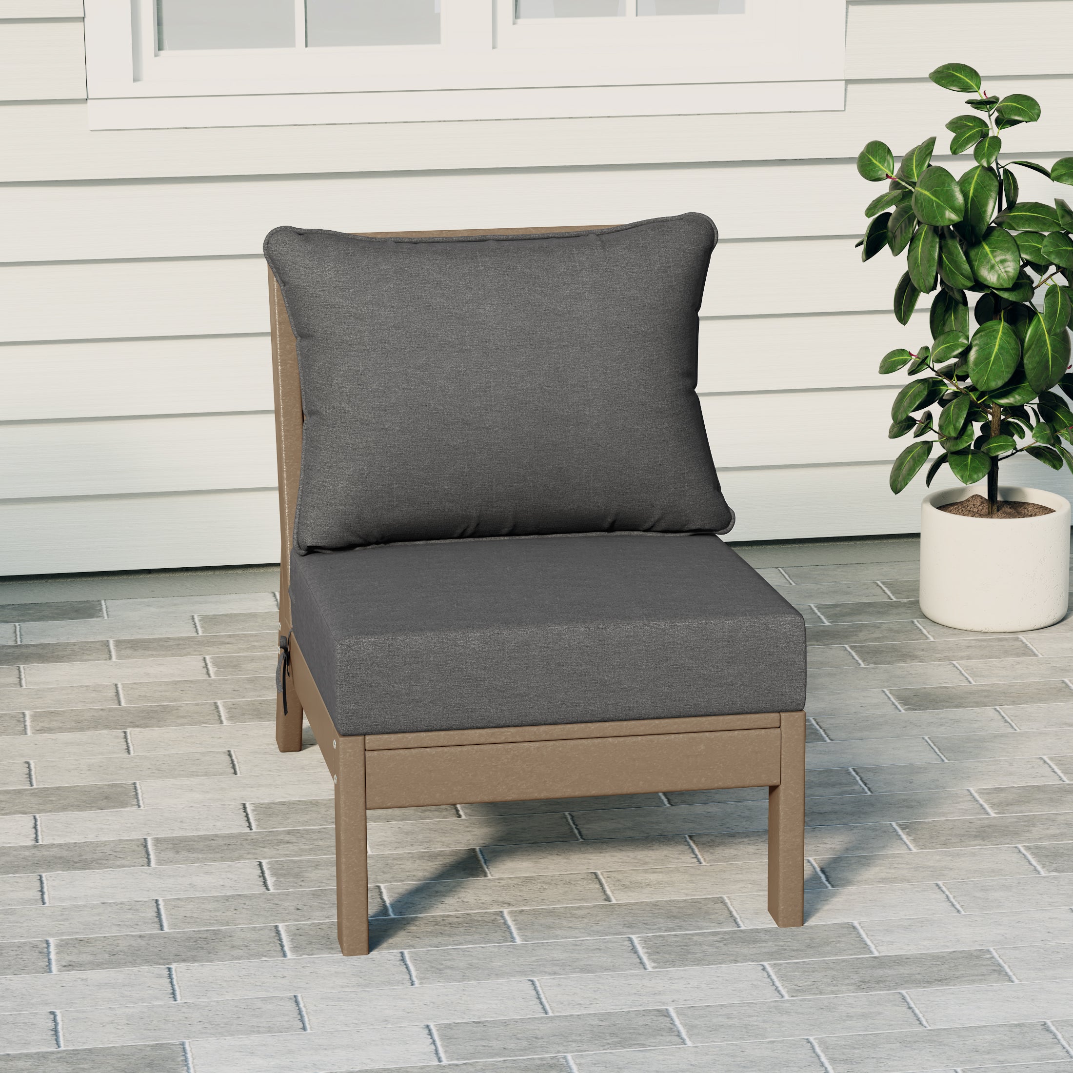 Portsmouth Modern Outdoor HDPE Patio Armless Sectional Corner Club Chair with Deep Seat Cushions