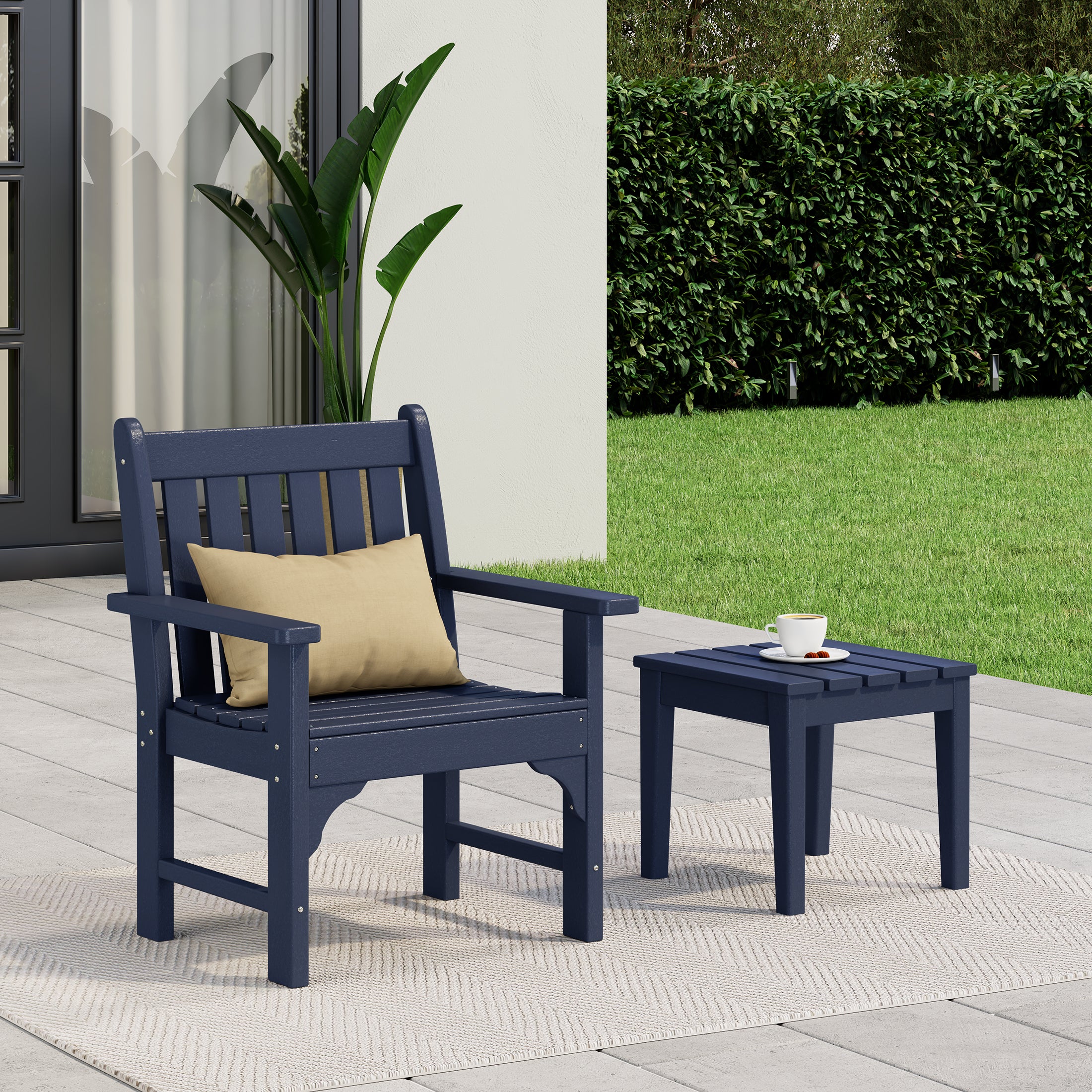 Paradise Outdoor Patio 2-Piece HDPE Adirondack Garden Chair with Square Adirondack Side Table Set