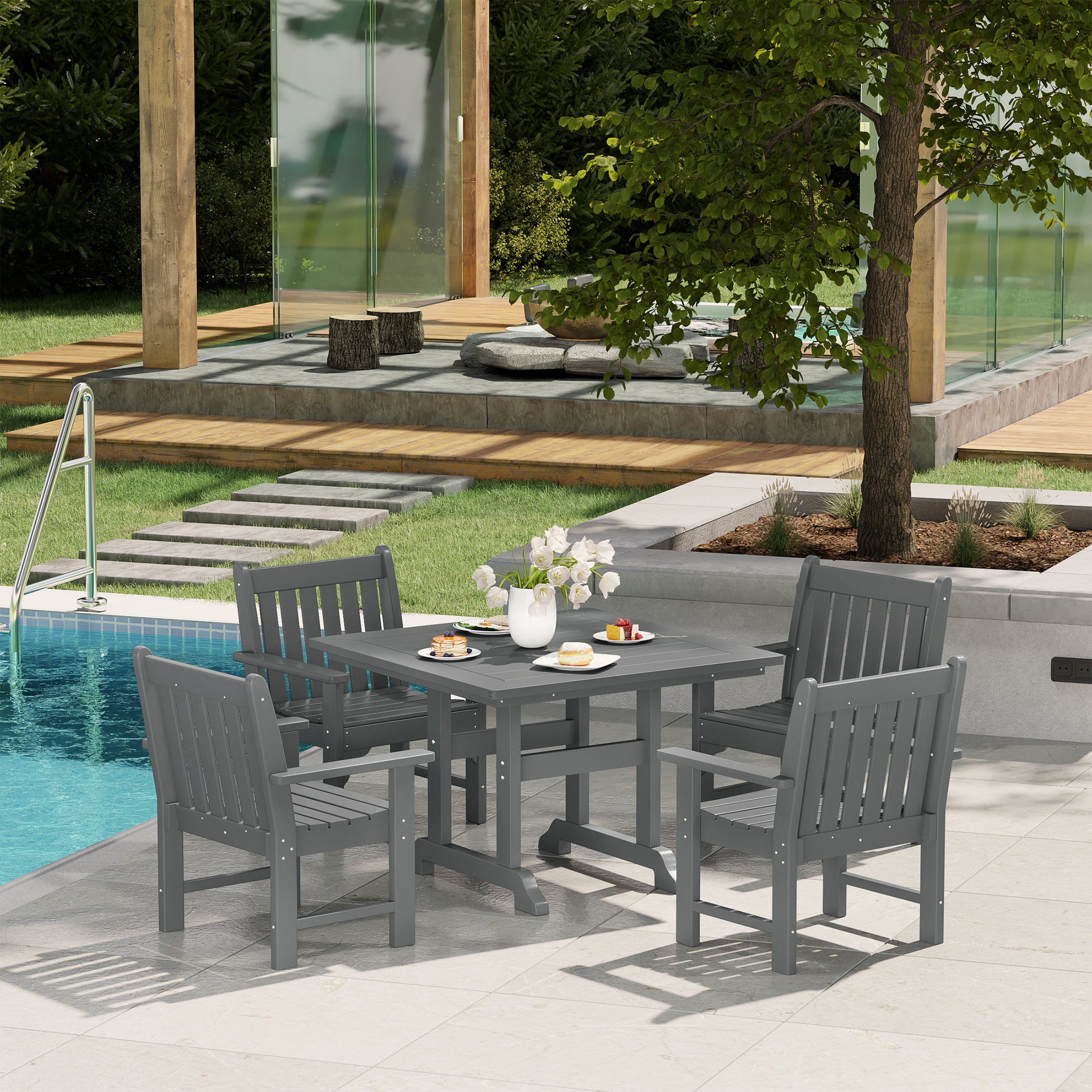 Paradise 5-Piece HDPE Outdoor Patio Chair and Square Table Dining Set