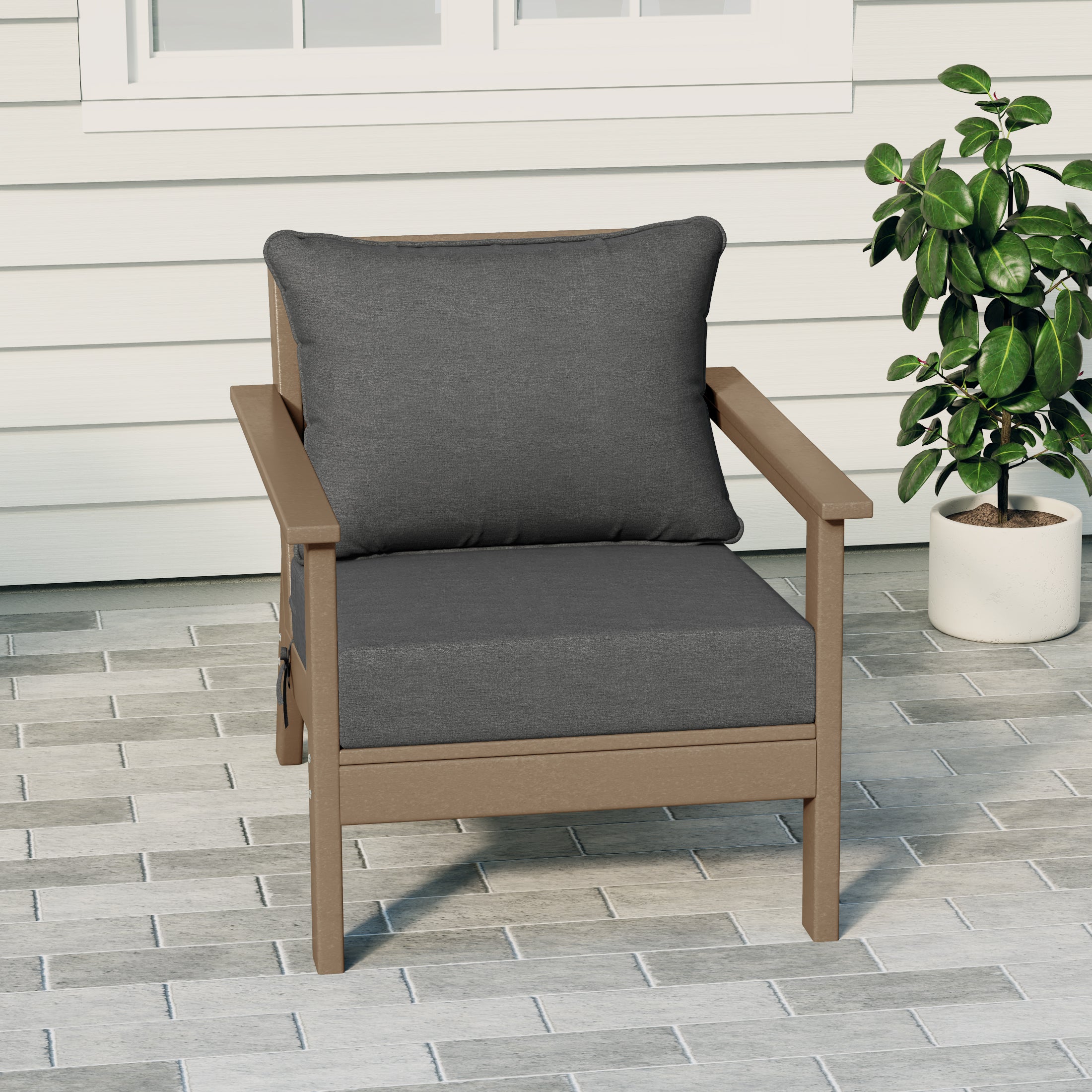 Portsmouth Modern Outdoor HDPE Patio Club Chair with Deep Seat Cushions