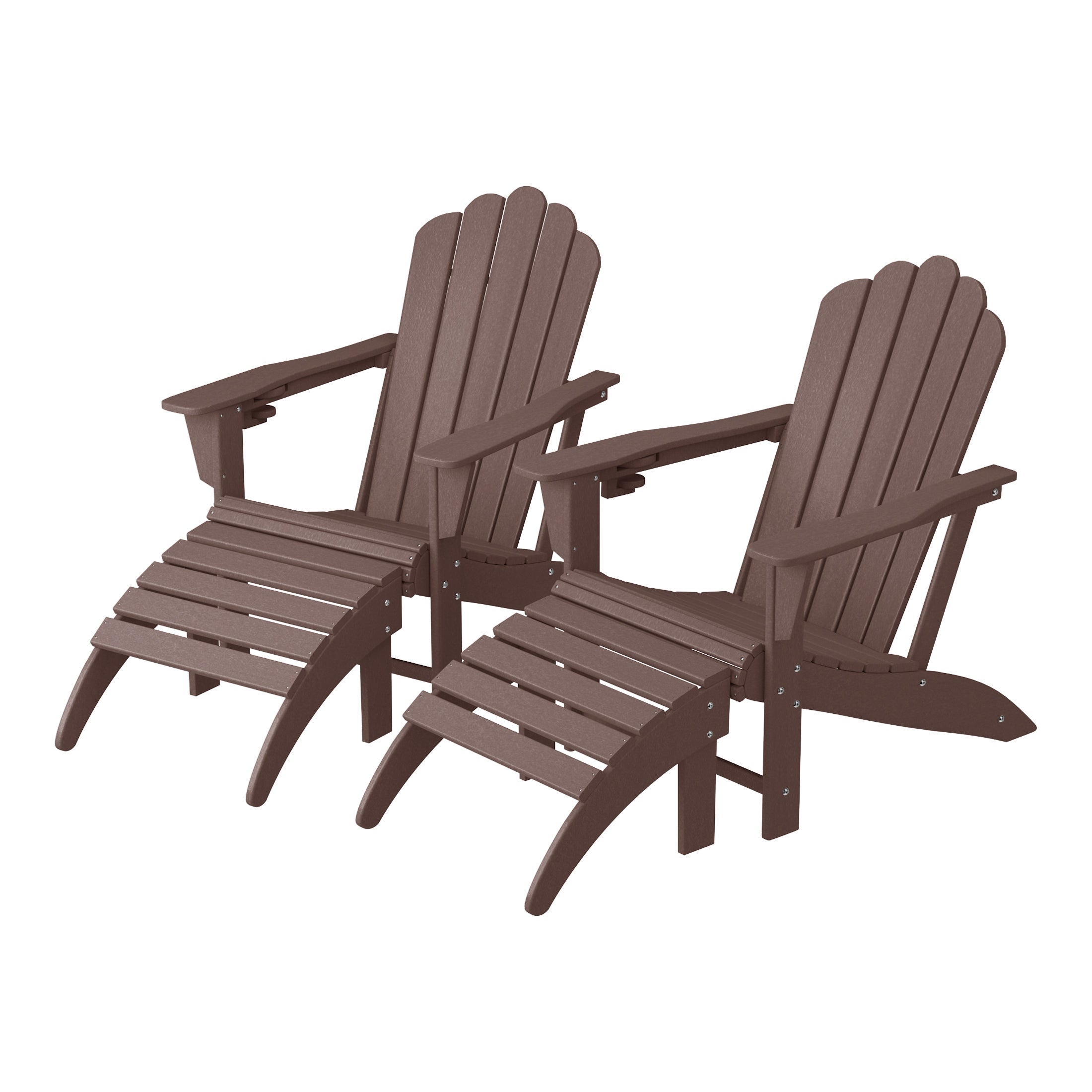 Lakeview 4-Piece Outdoor Patio HDPE Adirondack Chairs With Ottomans and Cup Holder Set