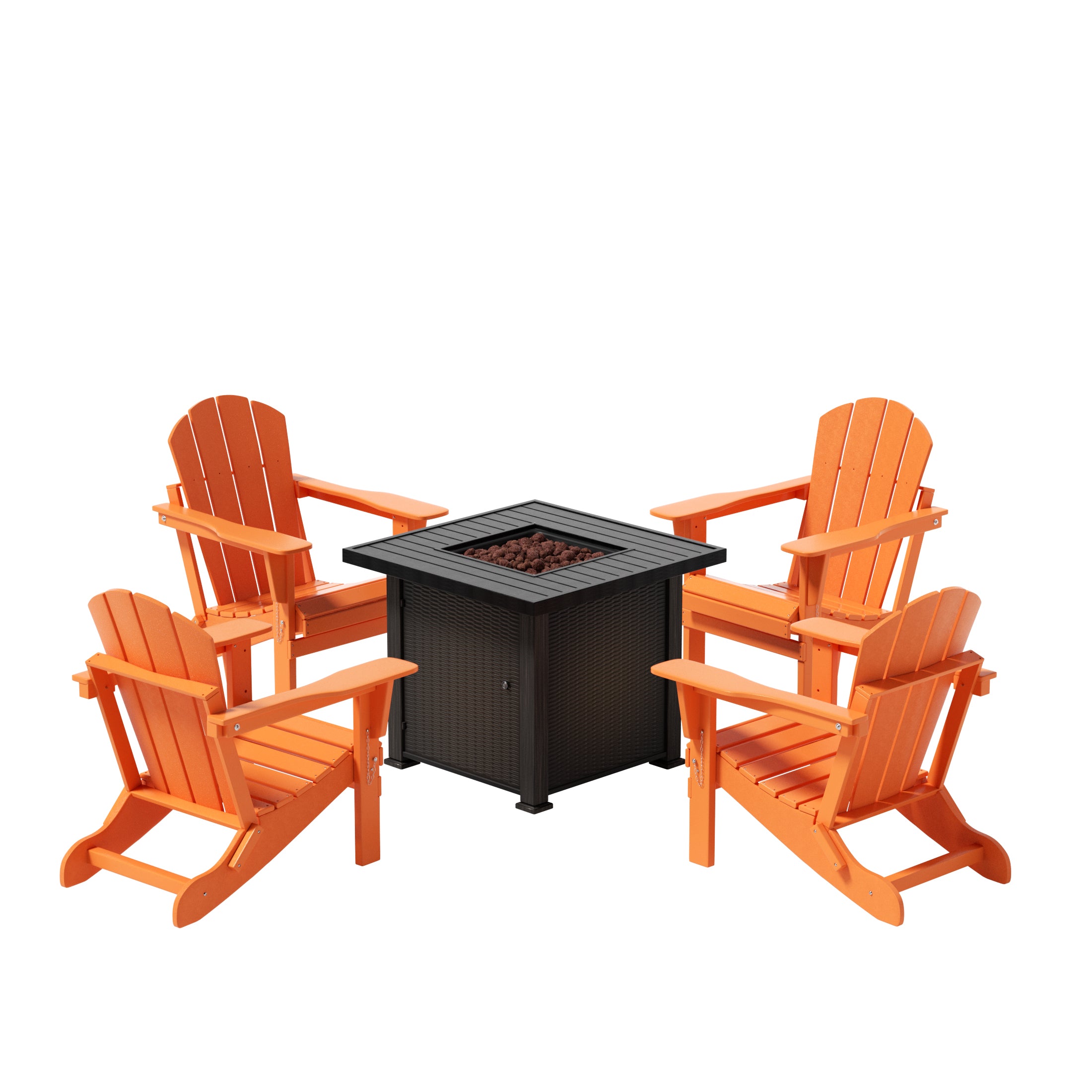 Paradise Malibu Modern Folding Poly Adirondack Chair With Square Fire Pit Table