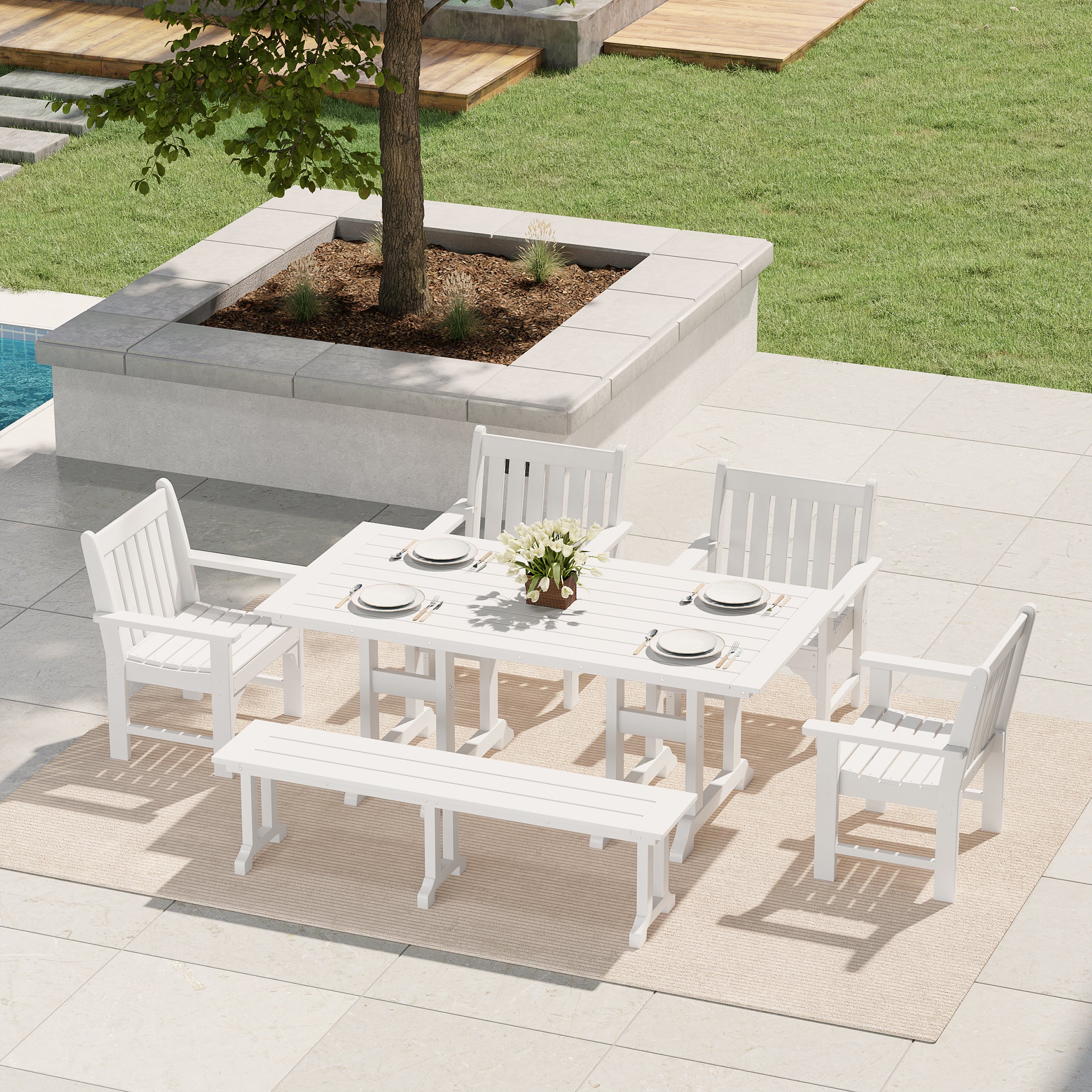 Paradise 6-Piece HDPE Outdoor Rectangular Dining Patio Table and Chairs Set