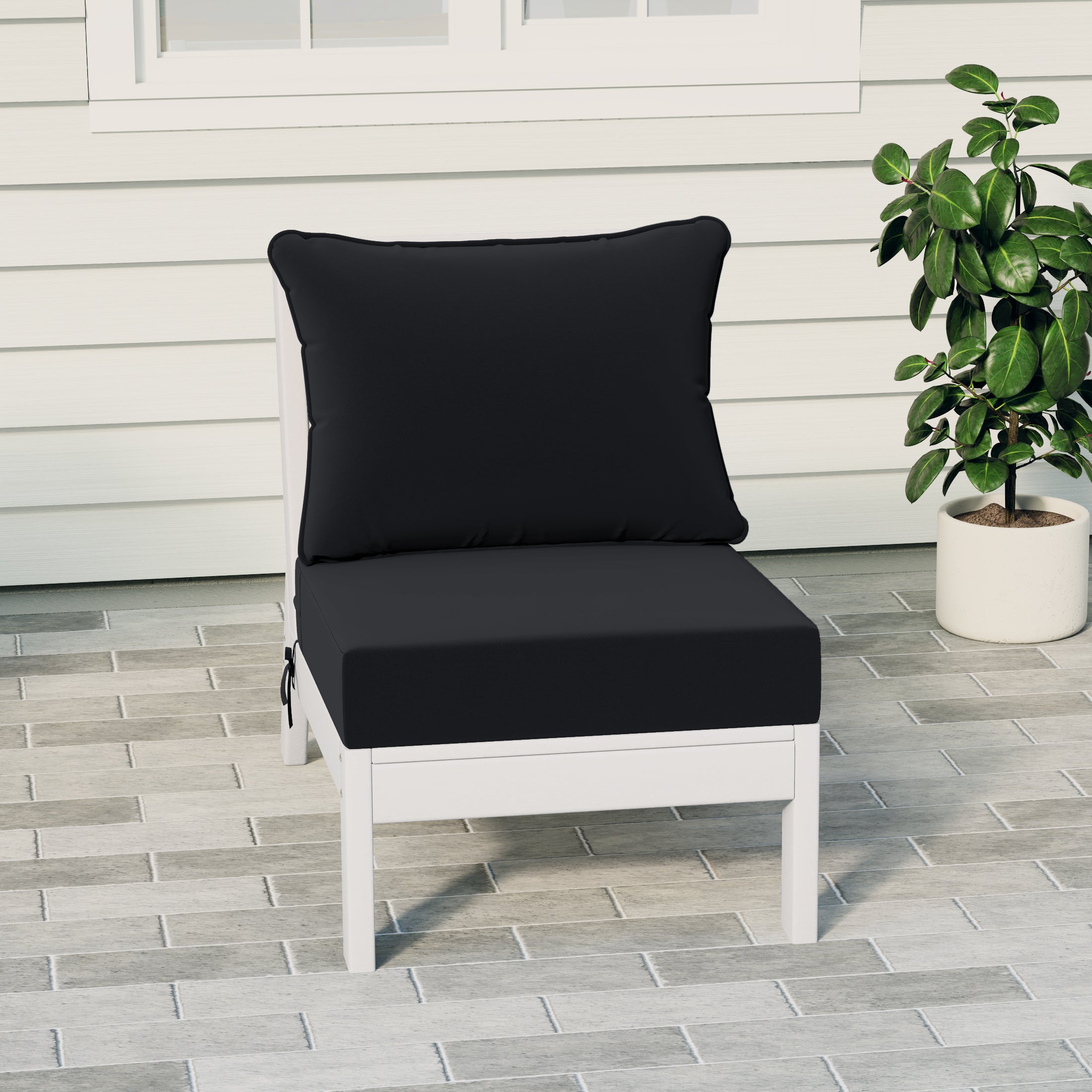 Portsmouth Modern Outdoor HDPE Patio Armless Sectional Corner Club Chair with Deep Seat Cushions