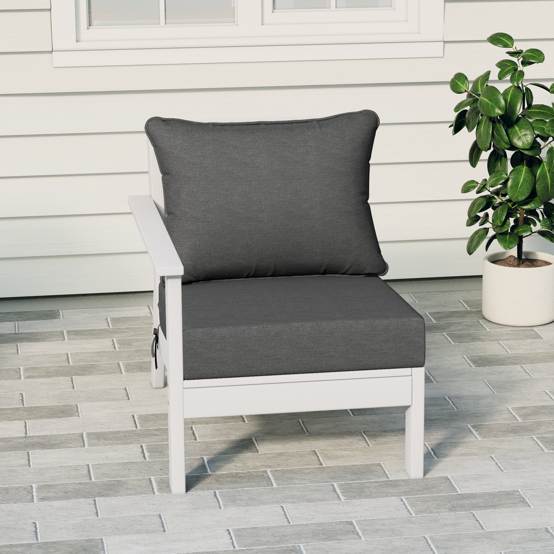 Portsmouth Modern Outdoor HDPE Patio Left Facing Sectional Corner Club Chair with Deep Seat Cushions