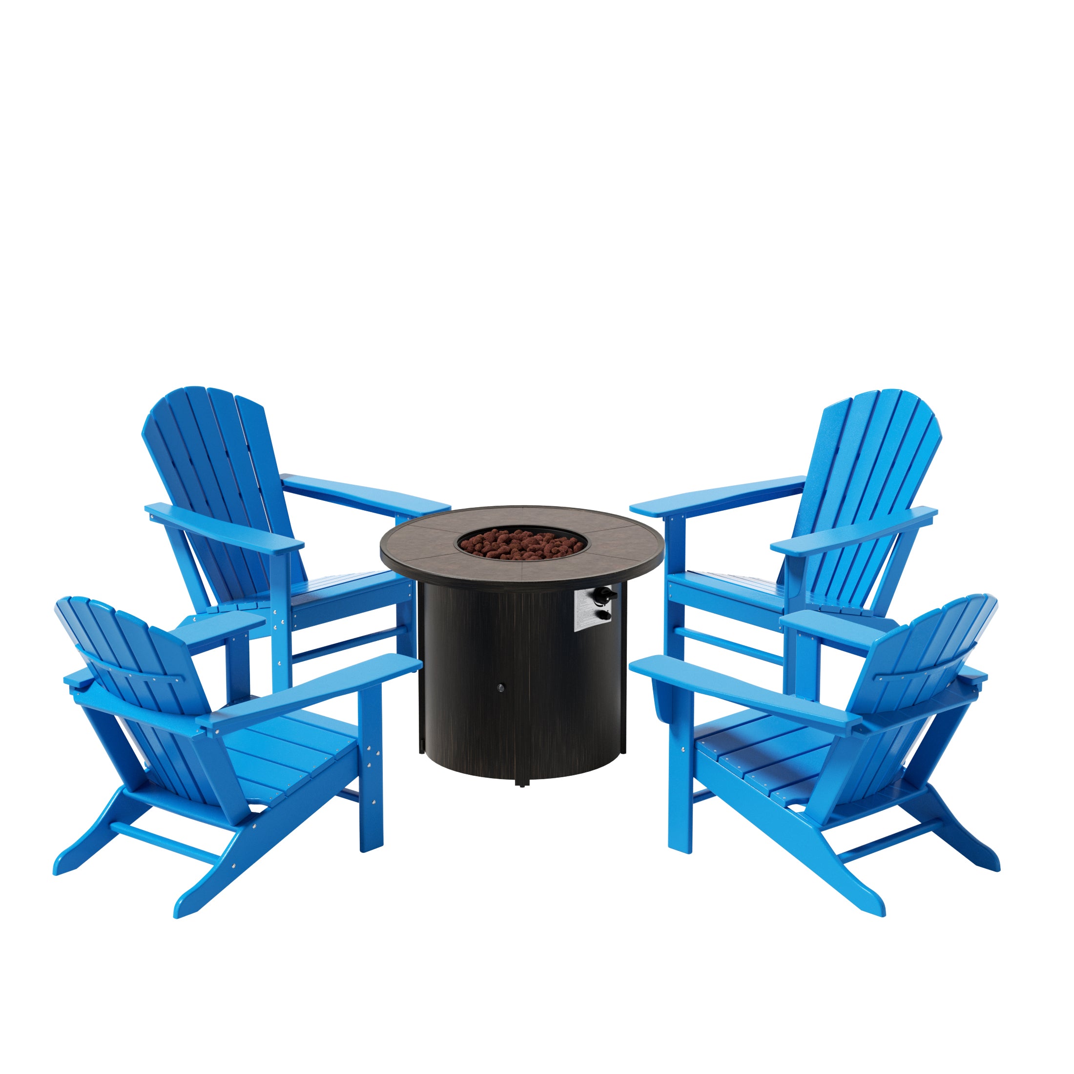 Portside Dylan Outdoor Patio Adirondack Chair with Round Fire Pit Table Sets