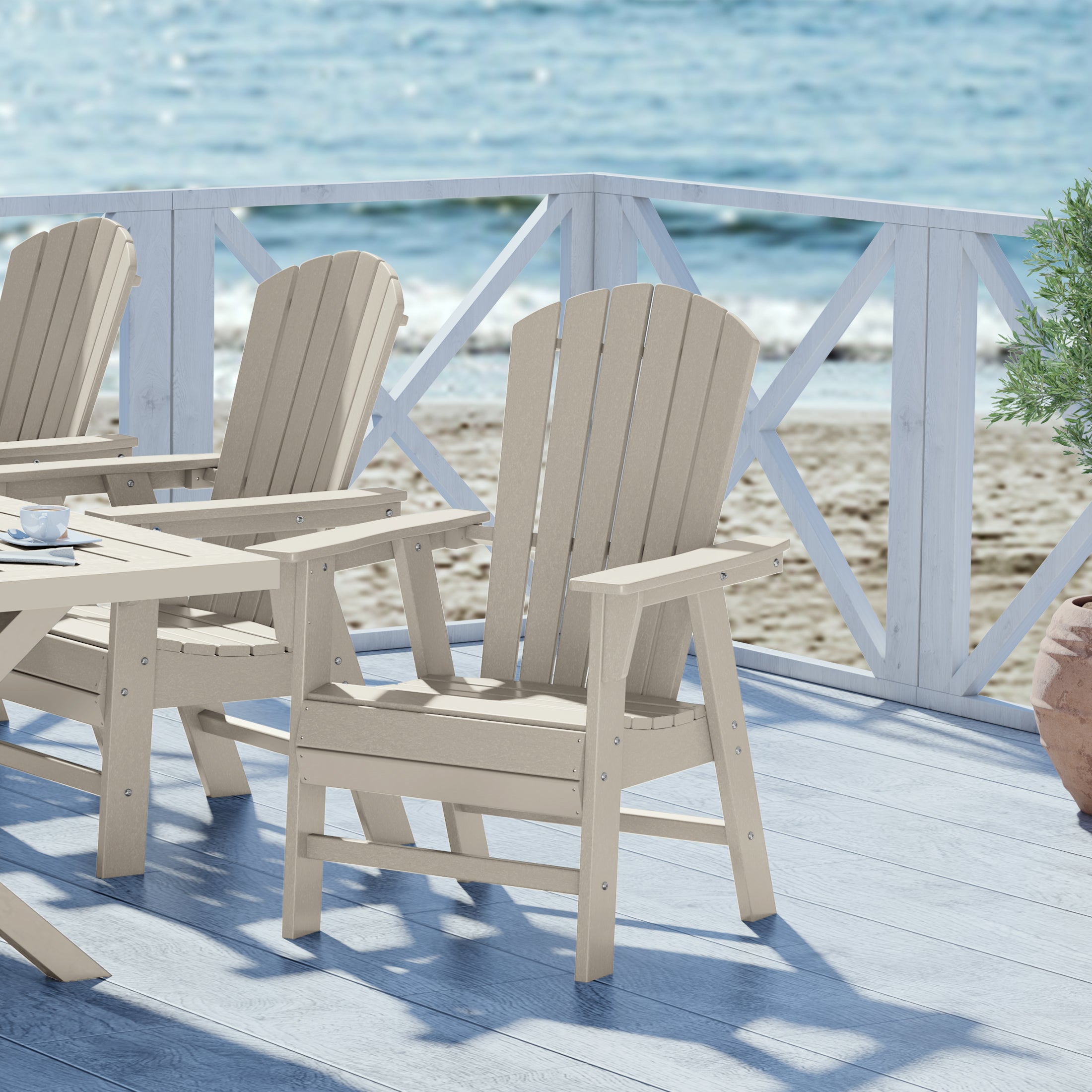 Portside Outdoor Patio Seashell Back Adirondack Dining Chair