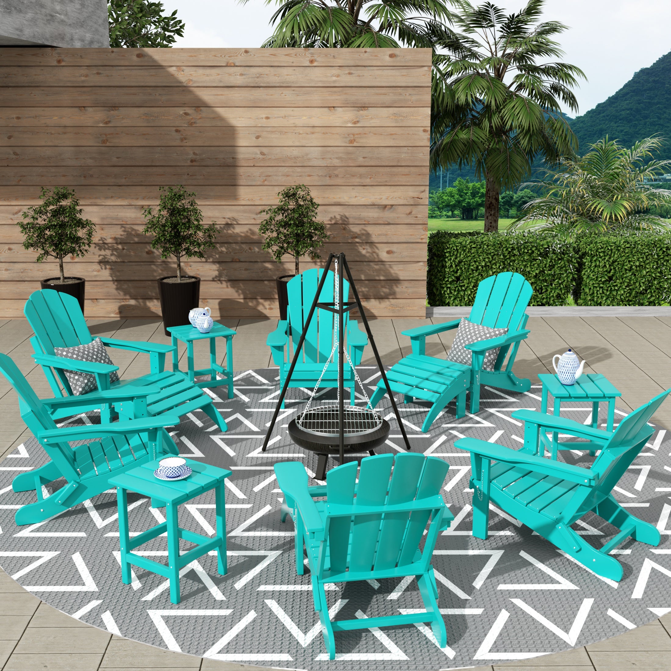 Paradise Malibu 12-Piece Outdoor Folding Poly Adirondack Chair With Ottoman And Side Table