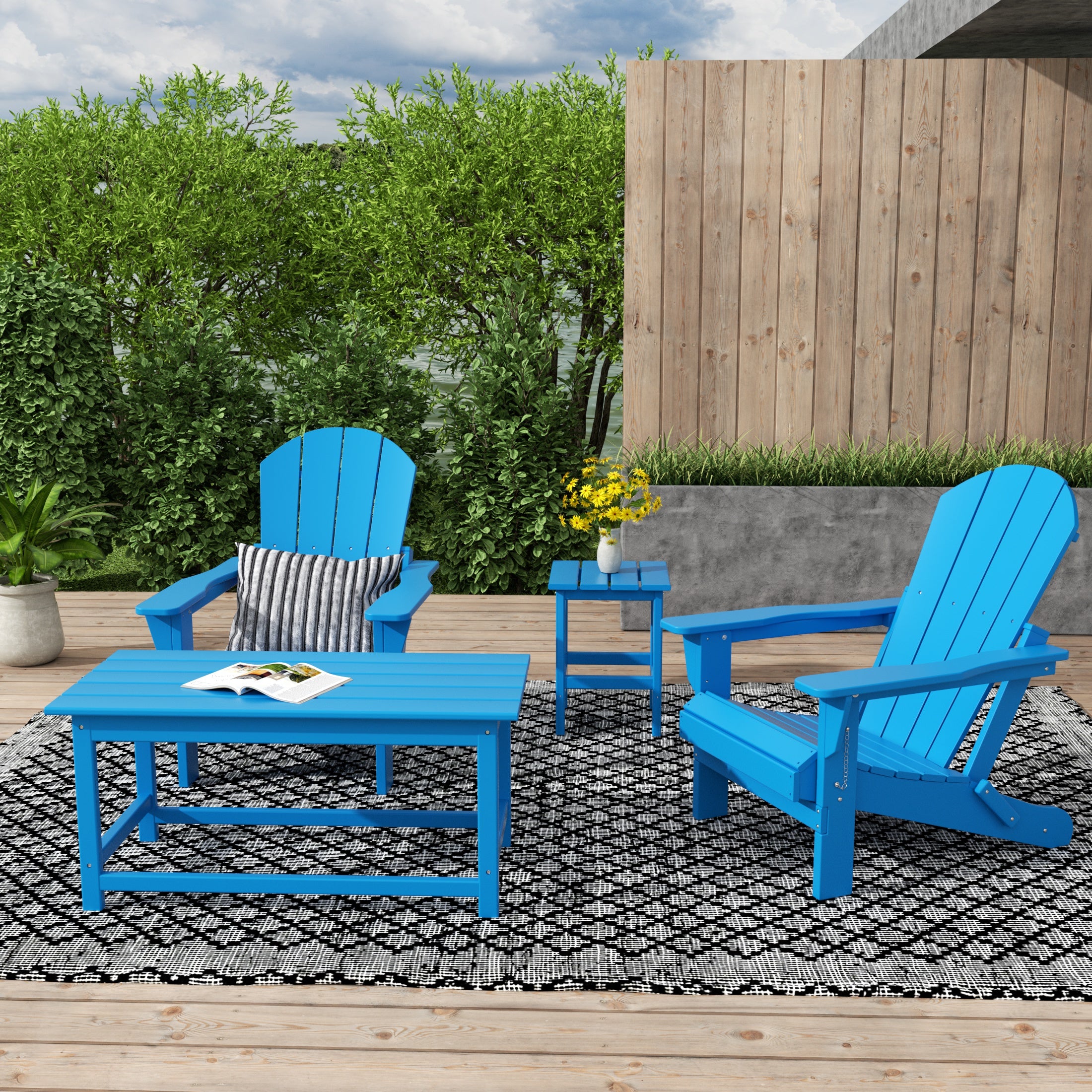 Paradise Westintrends 4-Piece set Outdoor / Patio Poly Adirondack chairs with a Coffee and a side table ( 2 seater )