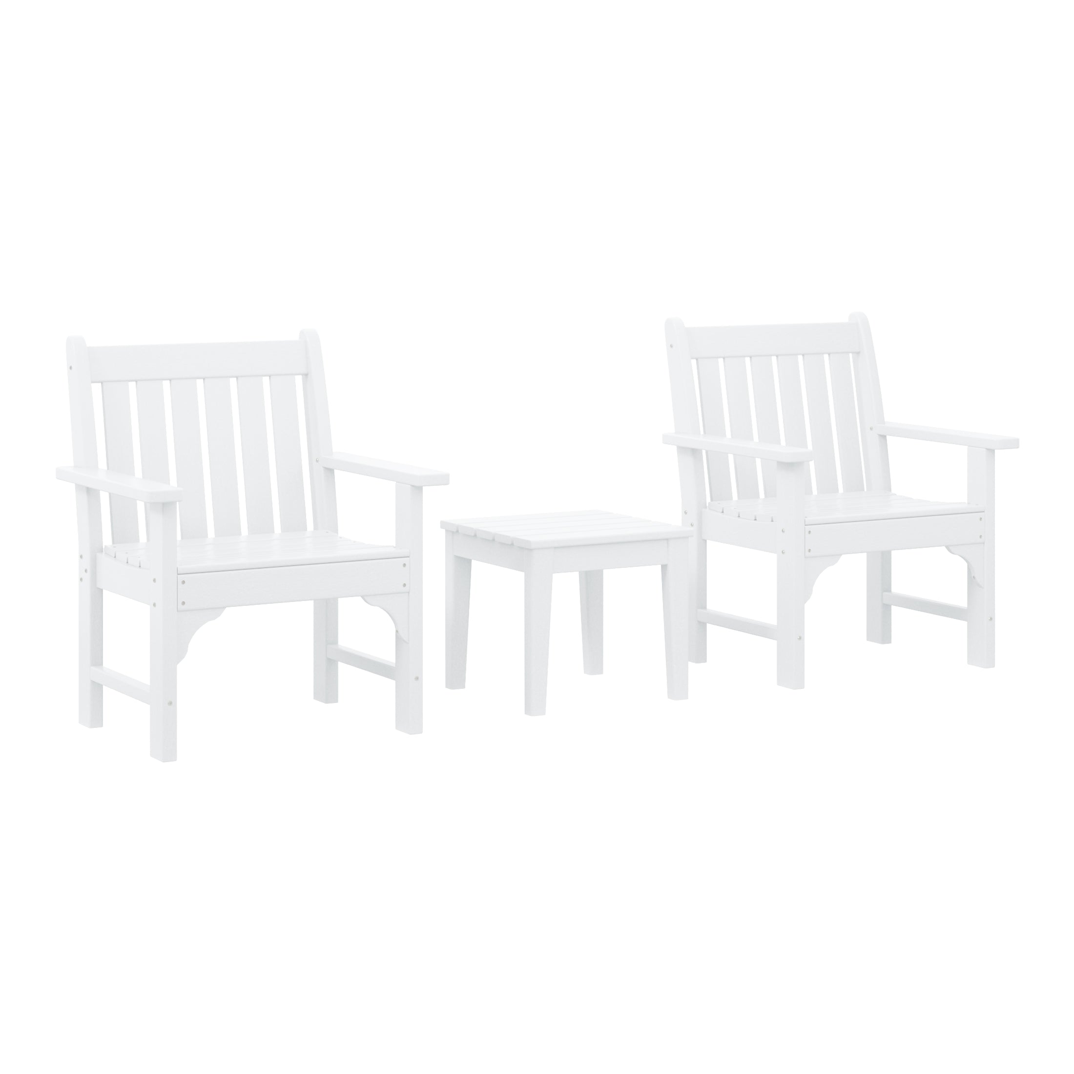 Paradise Outdoor Patio 3-Piece HDPE Adirondack Garden Chairs with Square Adirondack Side Table Set