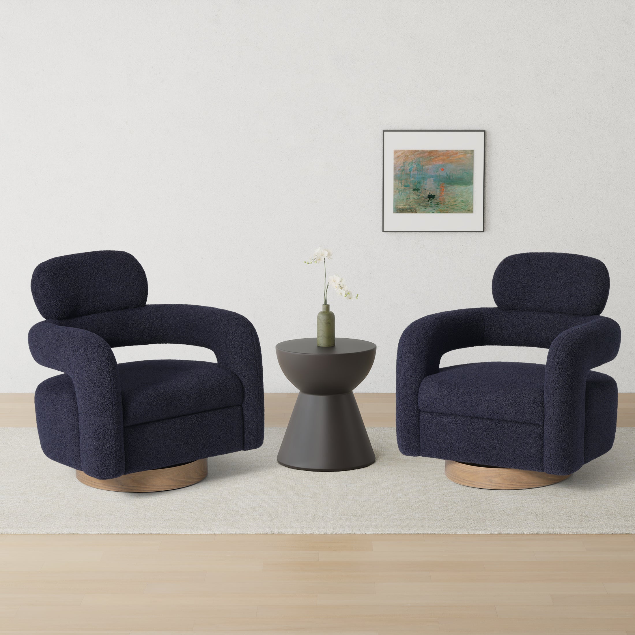 Celine Mid-Century Modern Round Sherpa Swivel Barrel Accent Chair (Set of 2)