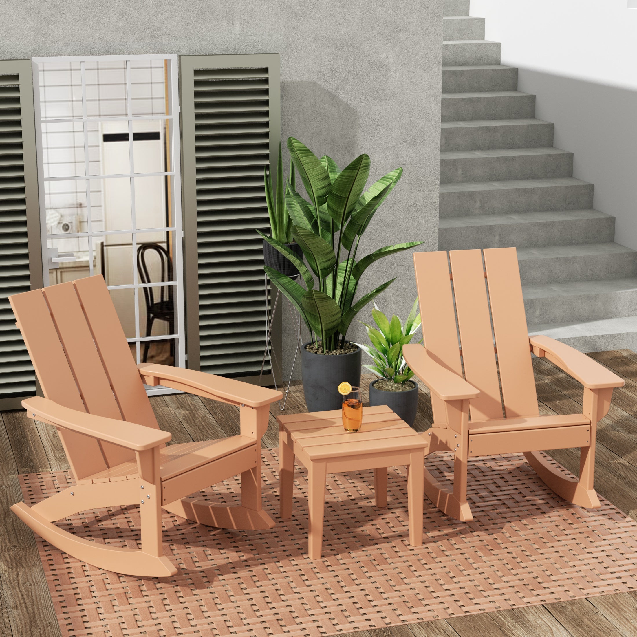 Palms Ashore Modern Rocking Poly Adirondack Chair With Side Table 3-Piece Set