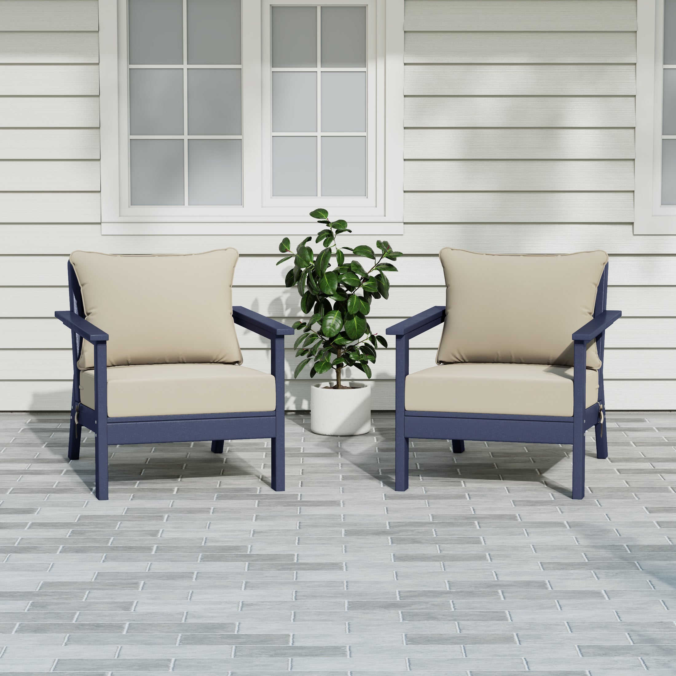 Portsmouth Outdoor Modern HDPE Patio Club Chairs with Deep Seating Patio Cushions (Set of 2)