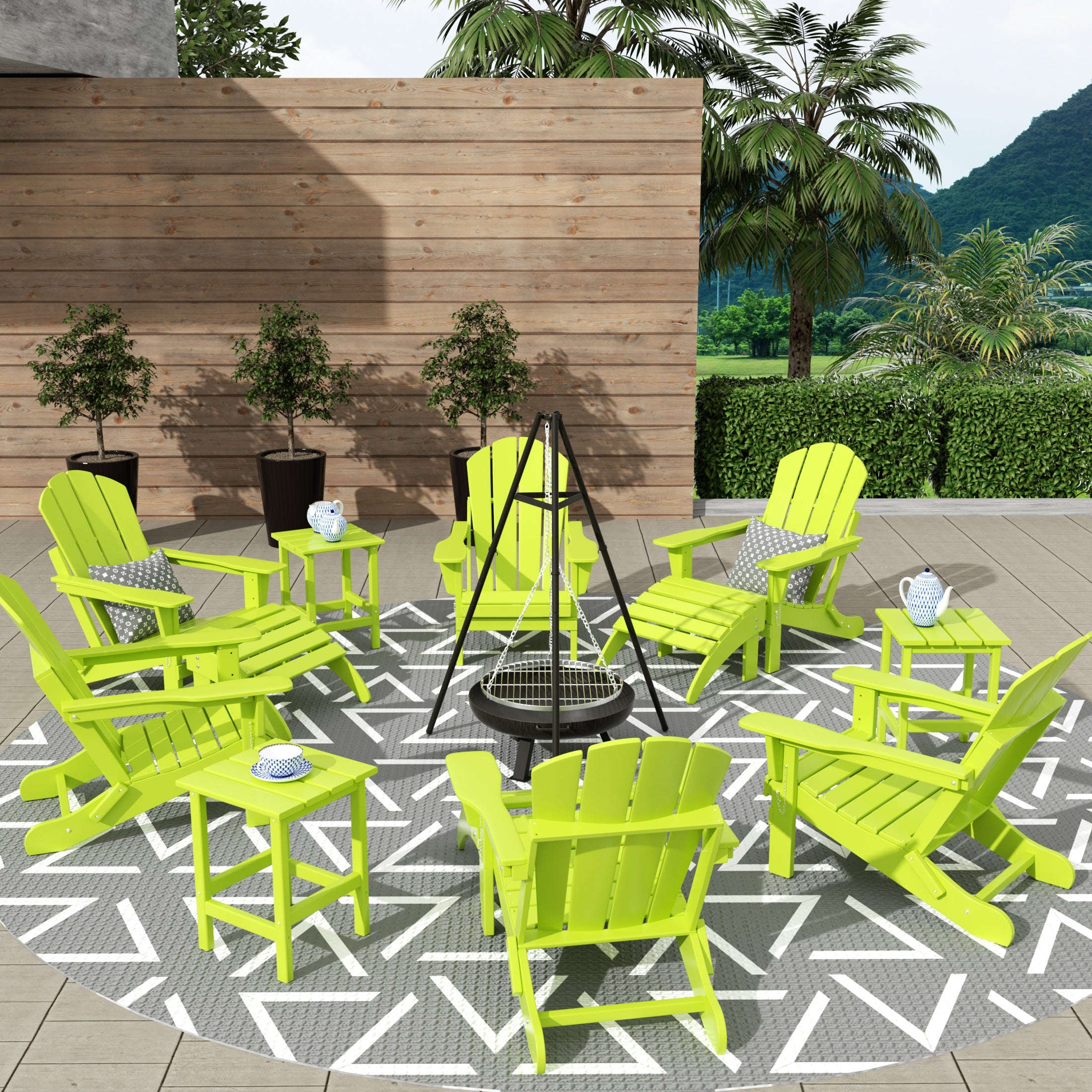 Paradise Malibu 12-Piece Outdoor Folding Poly Adirondack Chair With Ottoman And Side Table