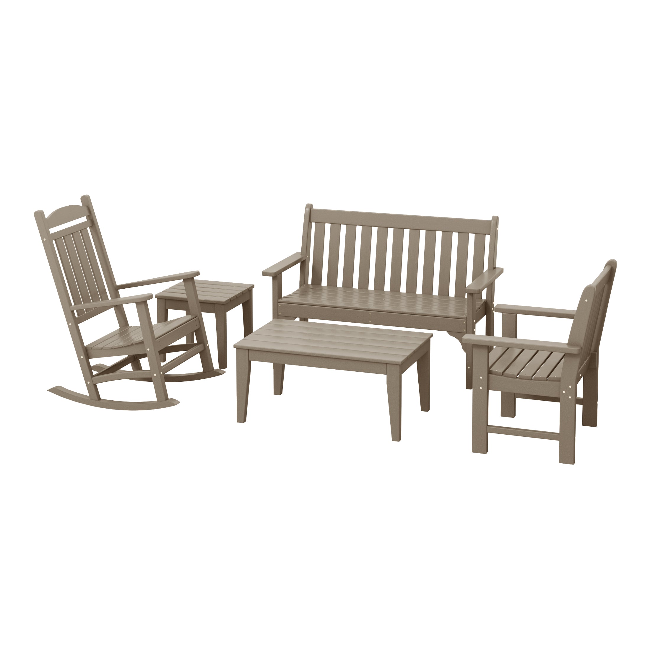 Paradise 5-Piece HDPE Outdoor Patio Furniture Sofa and Rocking Chair Set