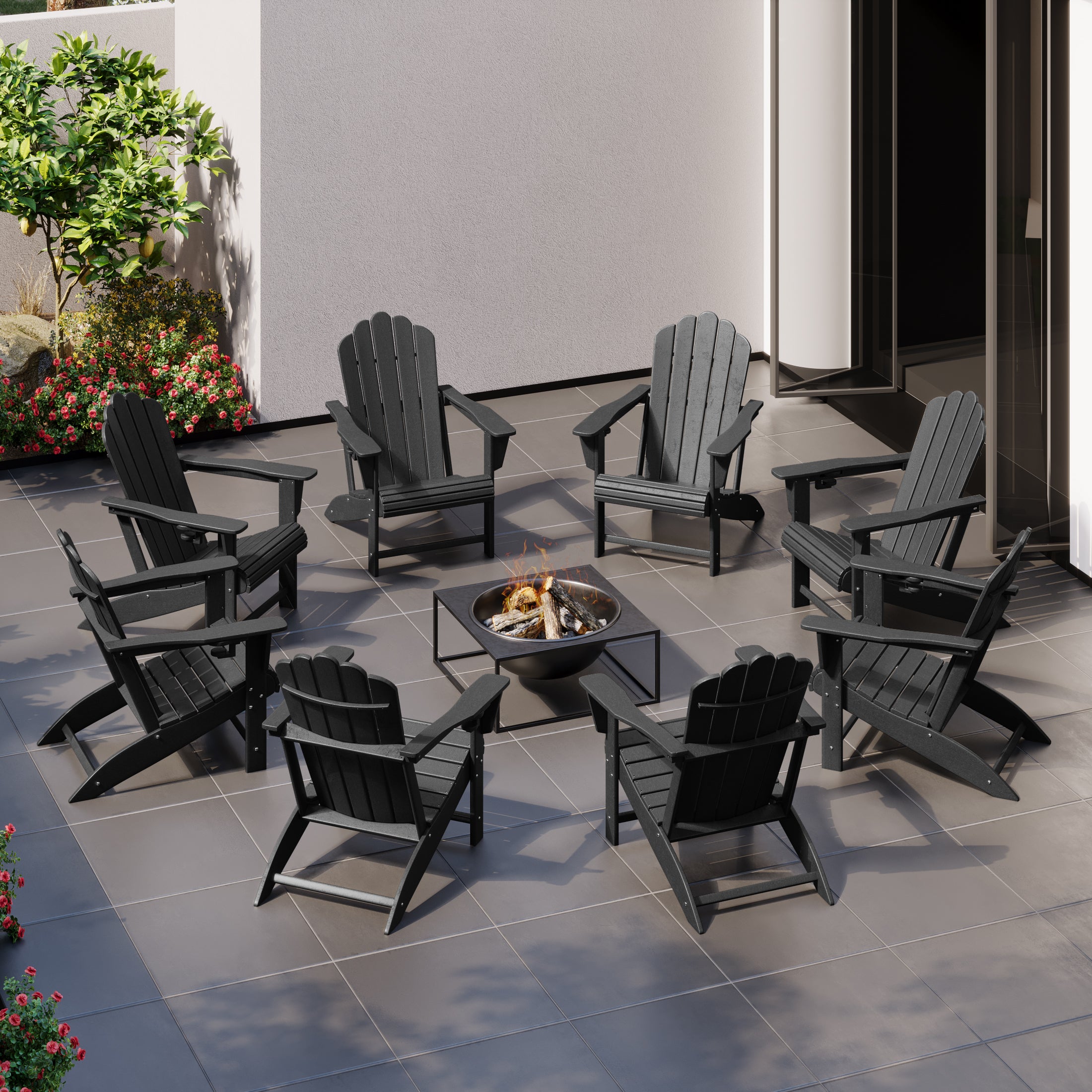 Lakeview Outdoor Patio HDPE Adirondack Chairs With Cup Holders (Set of 8)